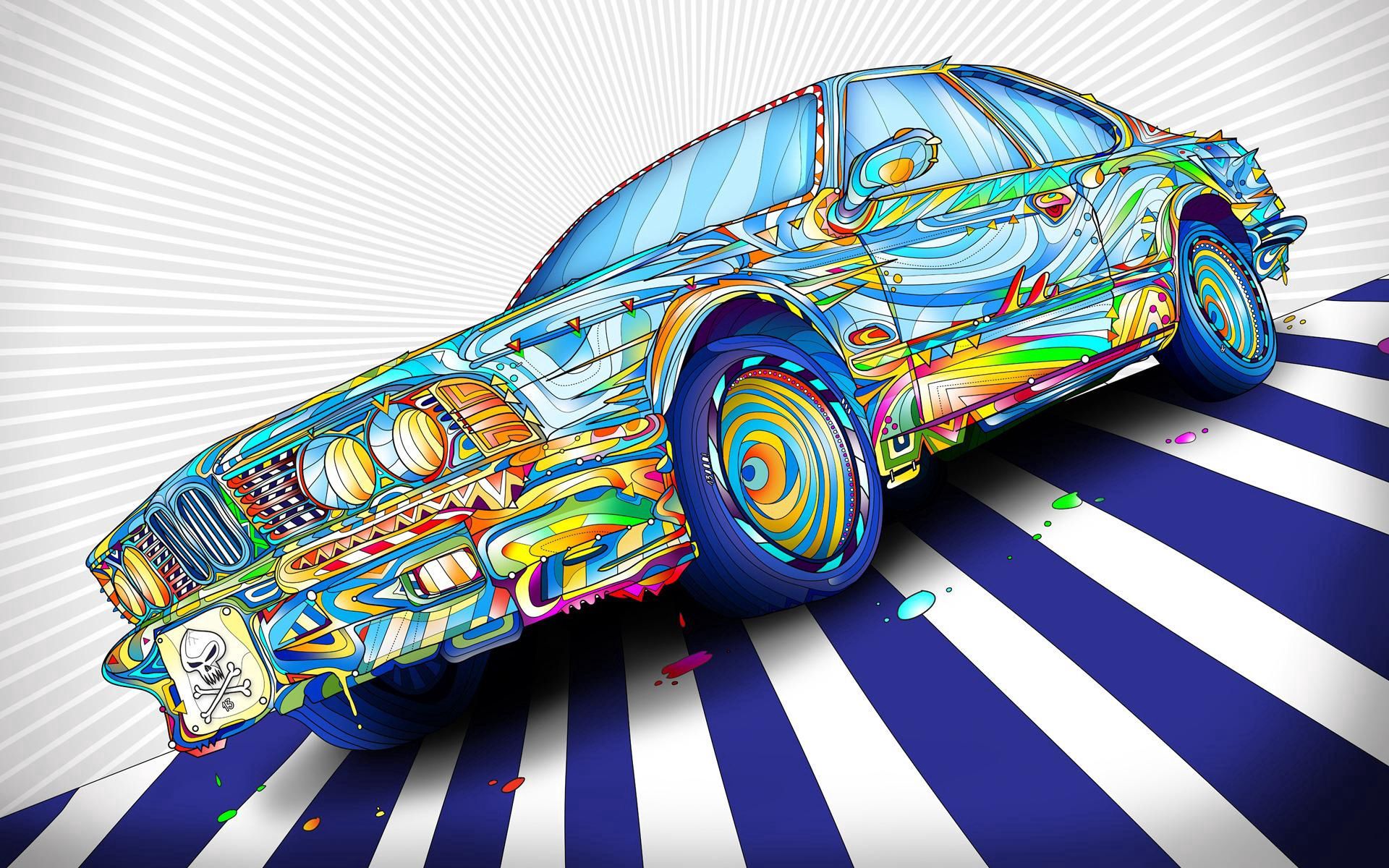 colorful, graphics, colourful, motley, vector, multicolored, car HD wallpaper