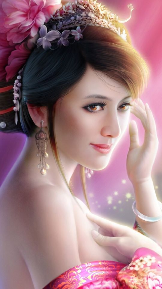 Download mobile wallpaper Fantasy, Brunette, Oriental, Women, Parrot for free.