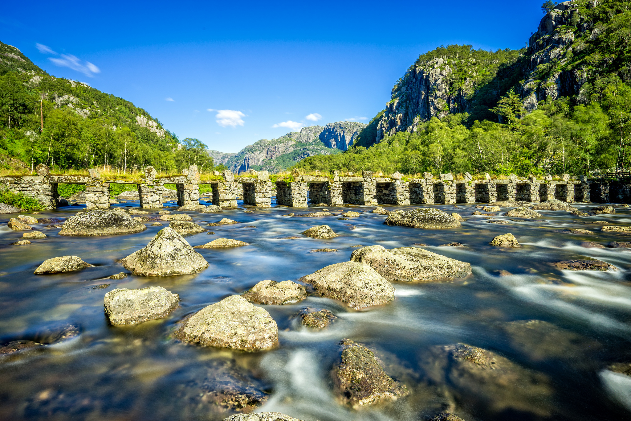 Download mobile wallpaper Landscape, Nature, Bridges, Mountain, Bridge, Norway, River, Man Made for free.