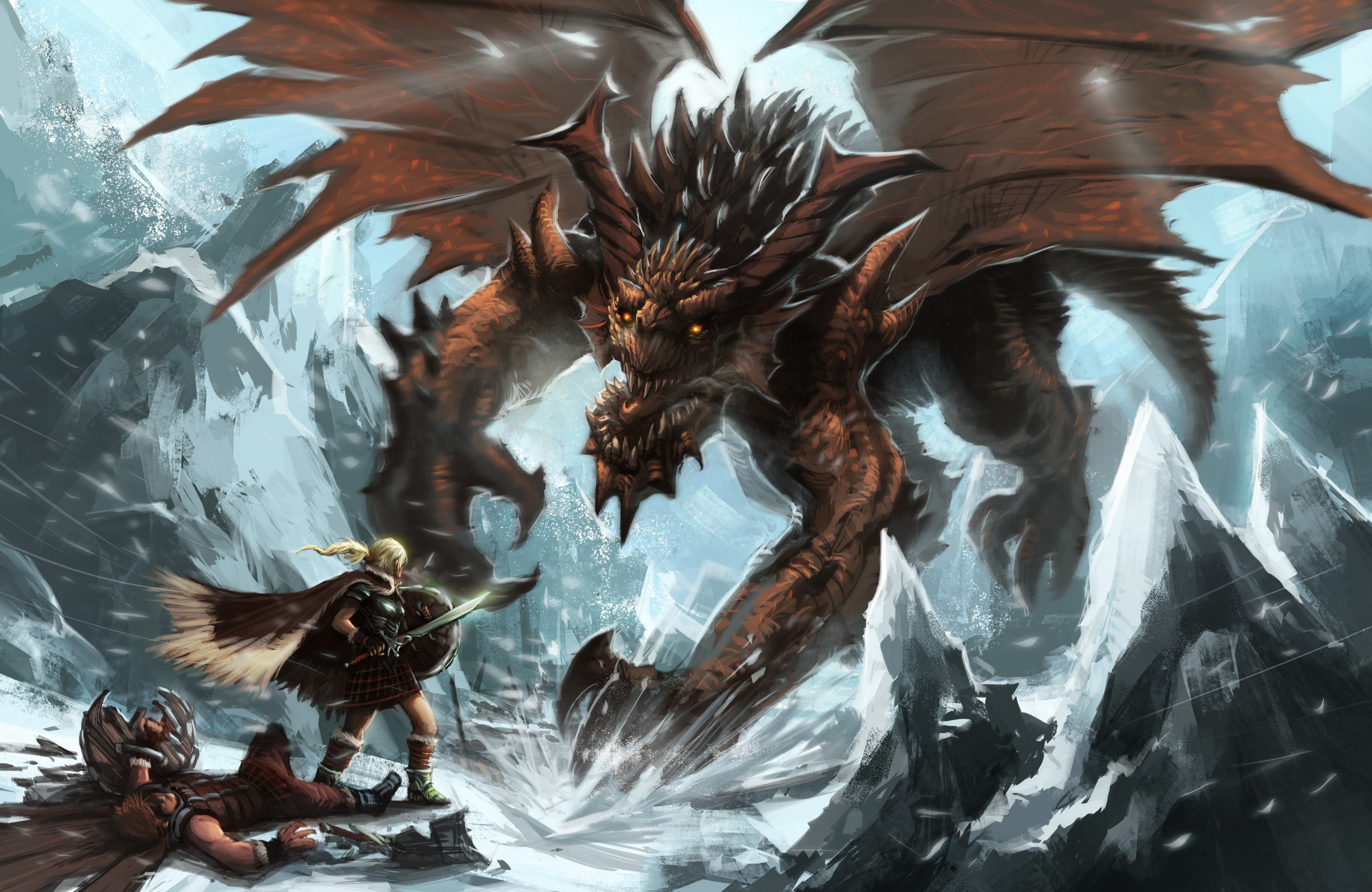 Free download wallpaper Fantasy, Mountain, Dragon, Sword, Woman Warrior on your PC desktop