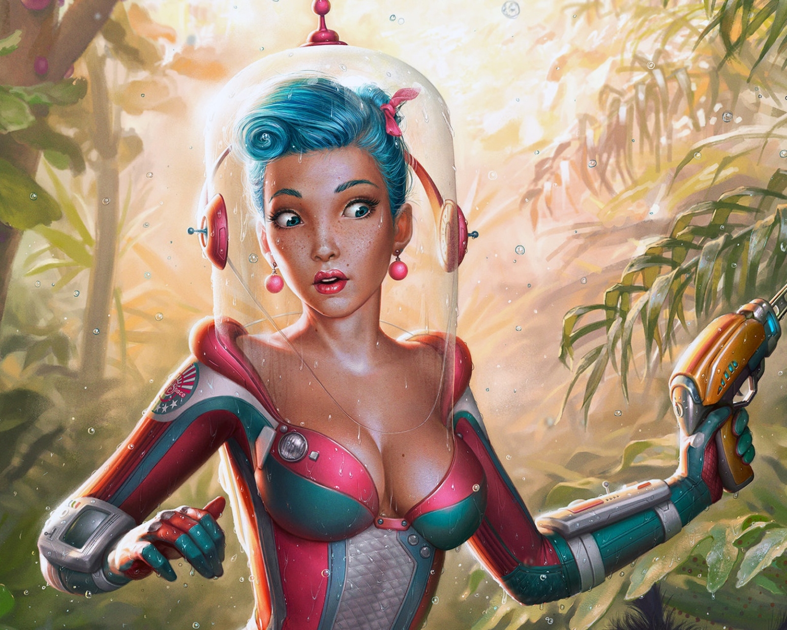 Download mobile wallpaper Sci Fi, Futuristic, Blue Hair, Short Hair, Women Warrior, Woman Warrior, Lipstick for free.