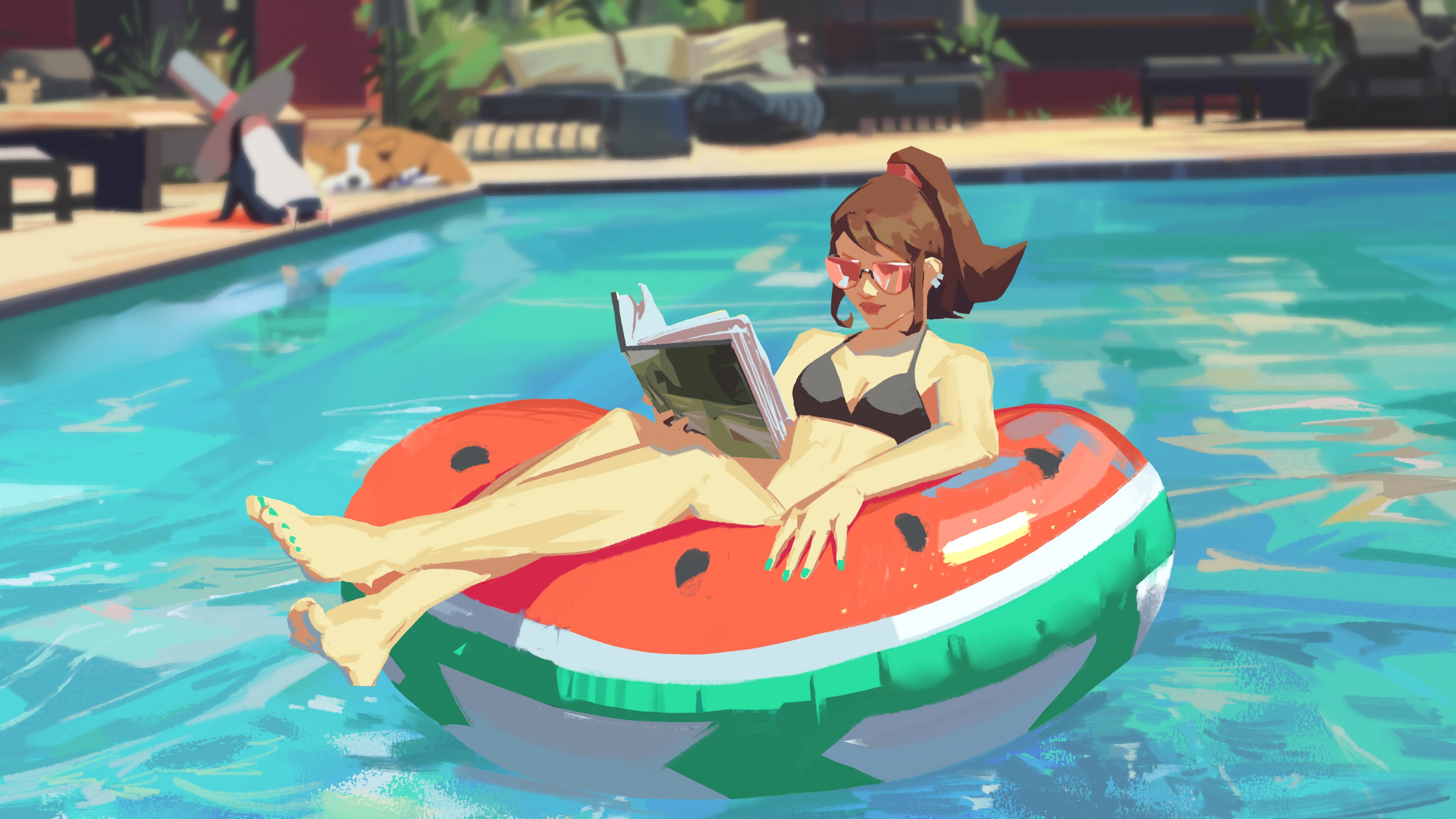 Laden Sie das Mädchen, Fuß, Animes, Schwimmbecken-Bild kostenlos auf Ihren PC-Desktop herunter