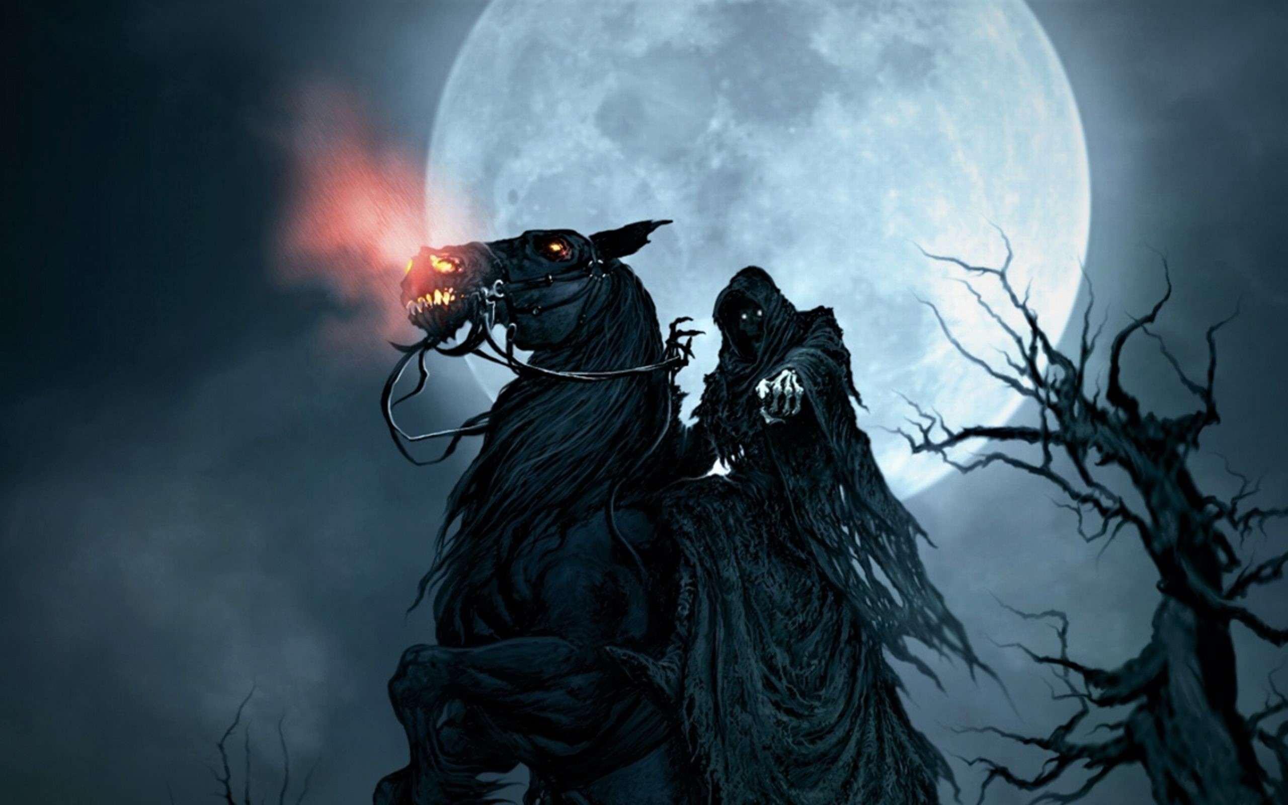 Download mobile wallpaper Fantasy, Death, Moon, Dark, Horse, Grim Reaper for free.