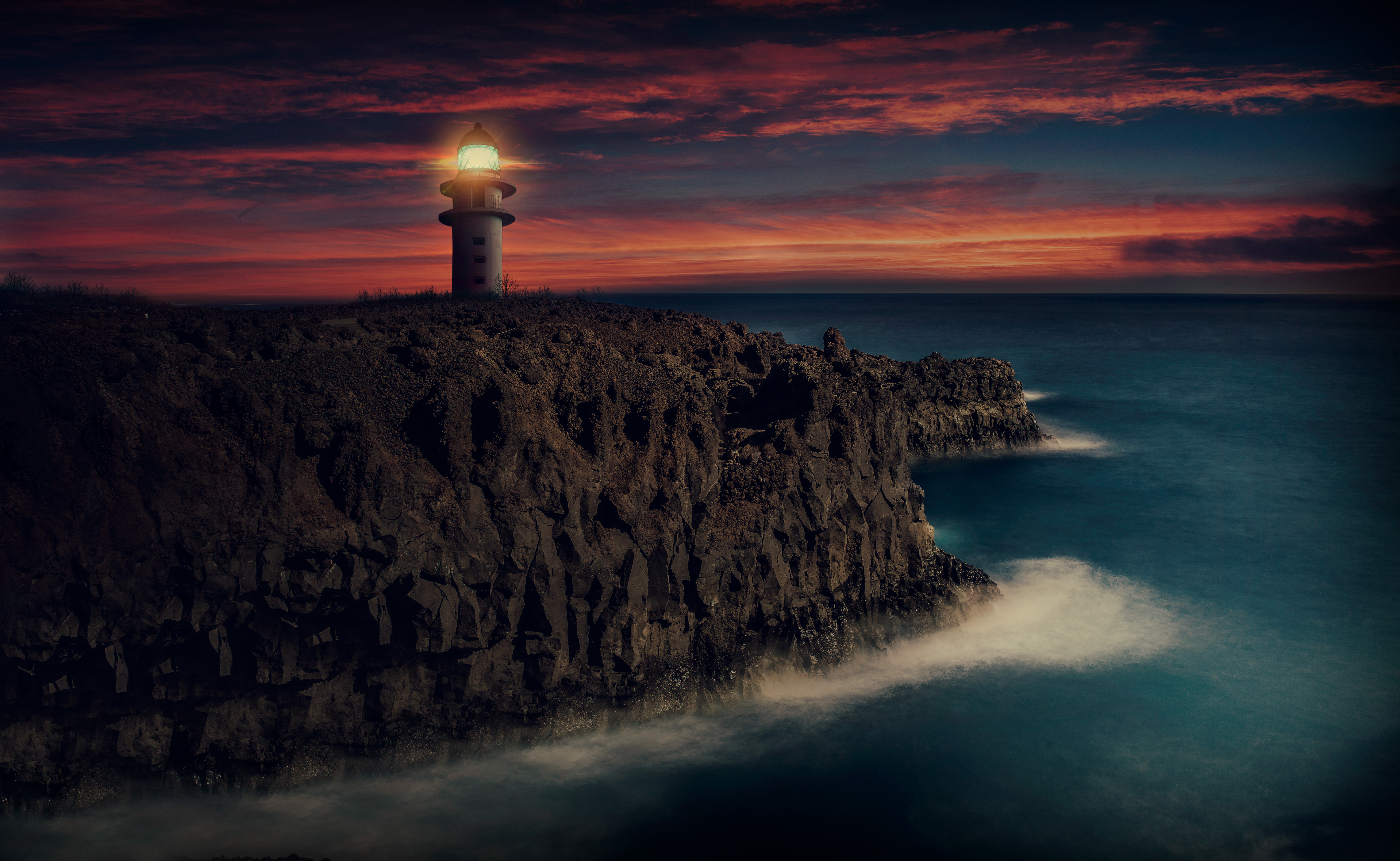Laden Sie das Horizont, Küste, Ozean, Abend, Leuchtturm, Himmel, Menschengemacht-Bild kostenlos auf Ihren PC-Desktop herunter