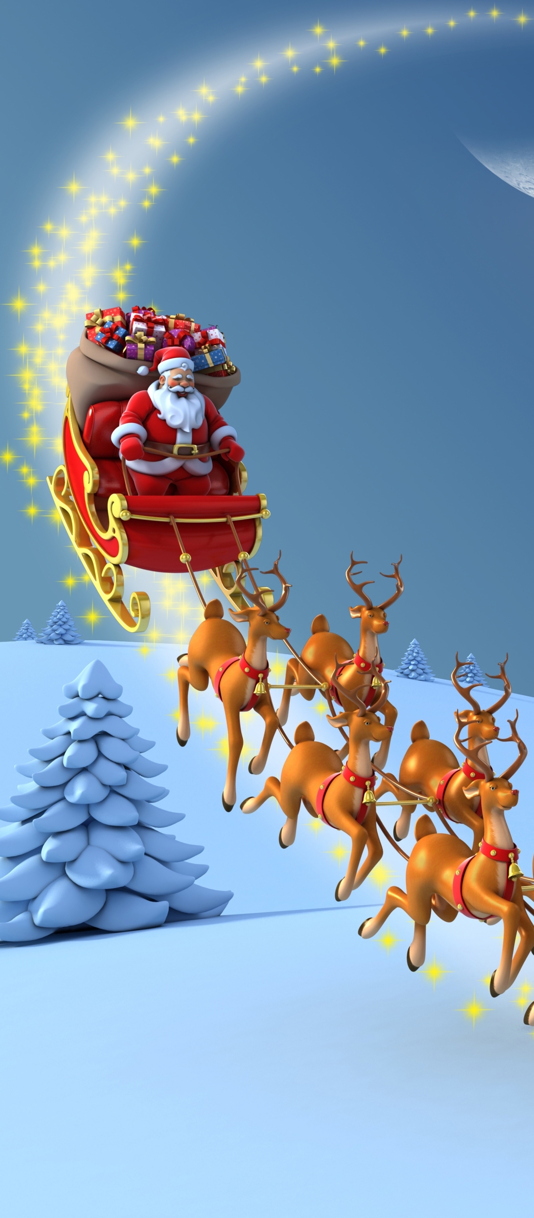 Download mobile wallpaper Christmas, Holiday, Sleigh, Santa, Reindeer for free.