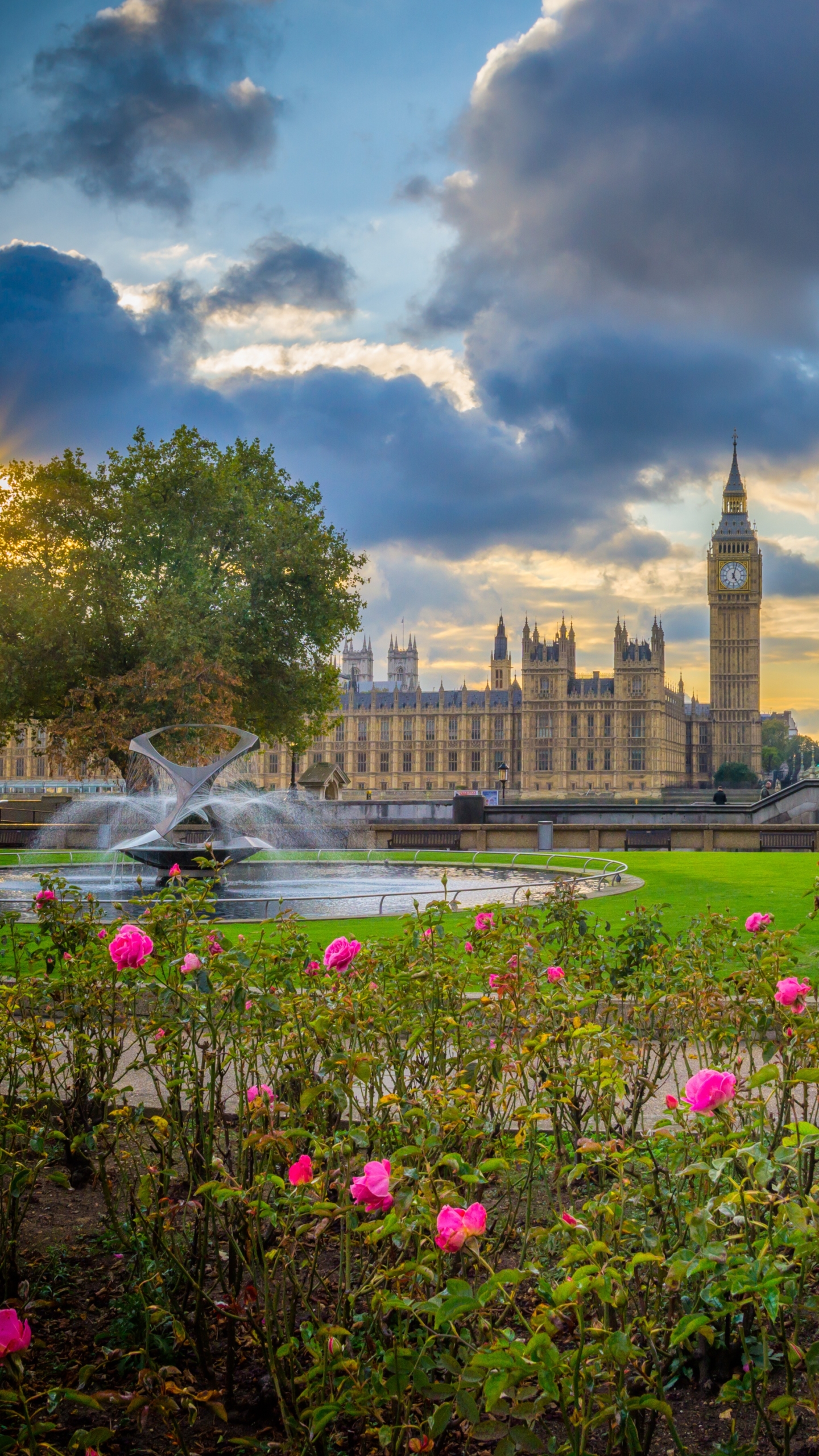 Free download wallpaper London, Big Ben, Fountain, Rose, Park, England, Palace Of Westminster, Man Made, Palaces on your PC desktop