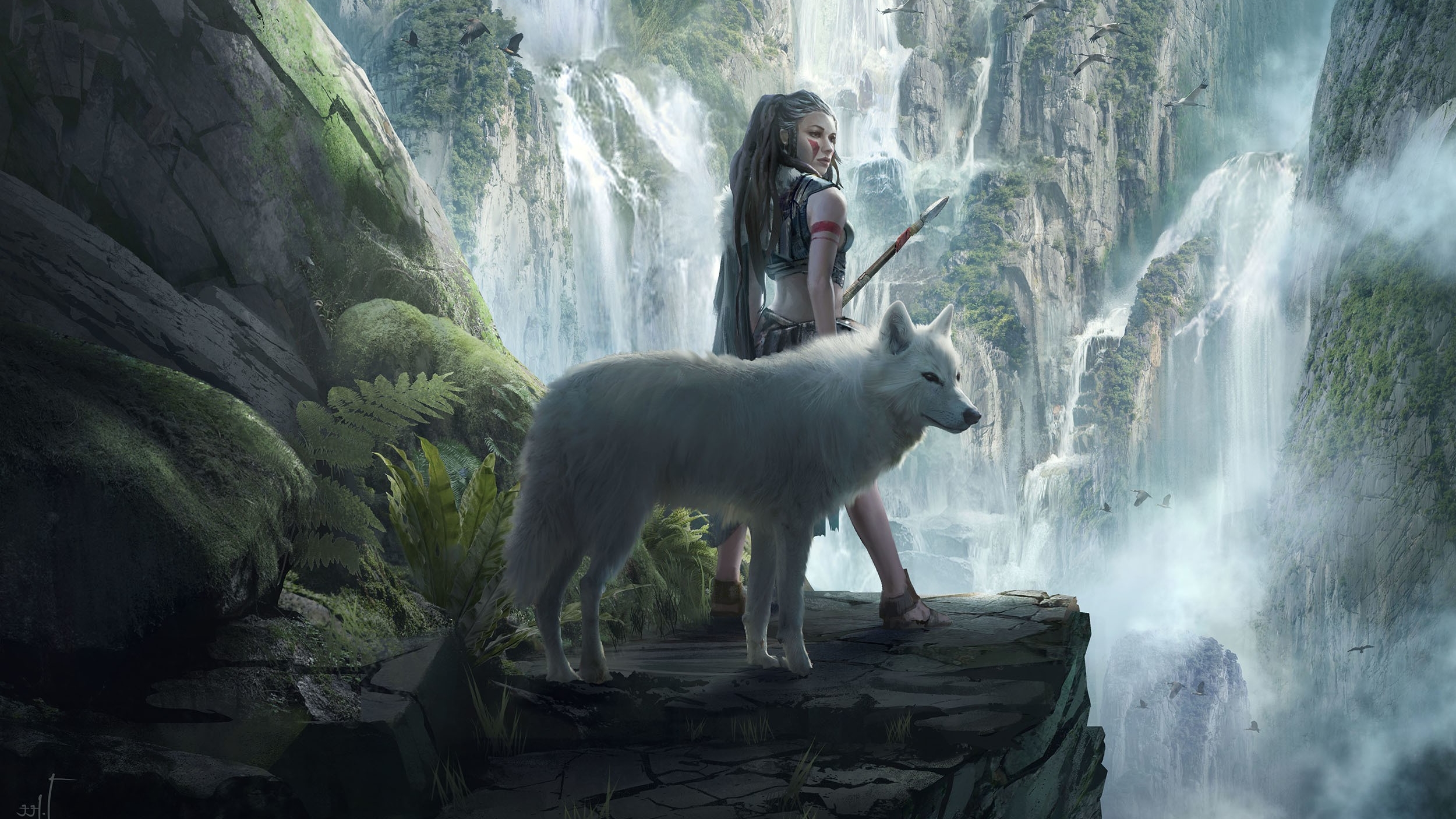 Laden Sie das Fantasie, Wolf, Kriegerin-Bild kostenlos auf Ihren PC-Desktop herunter