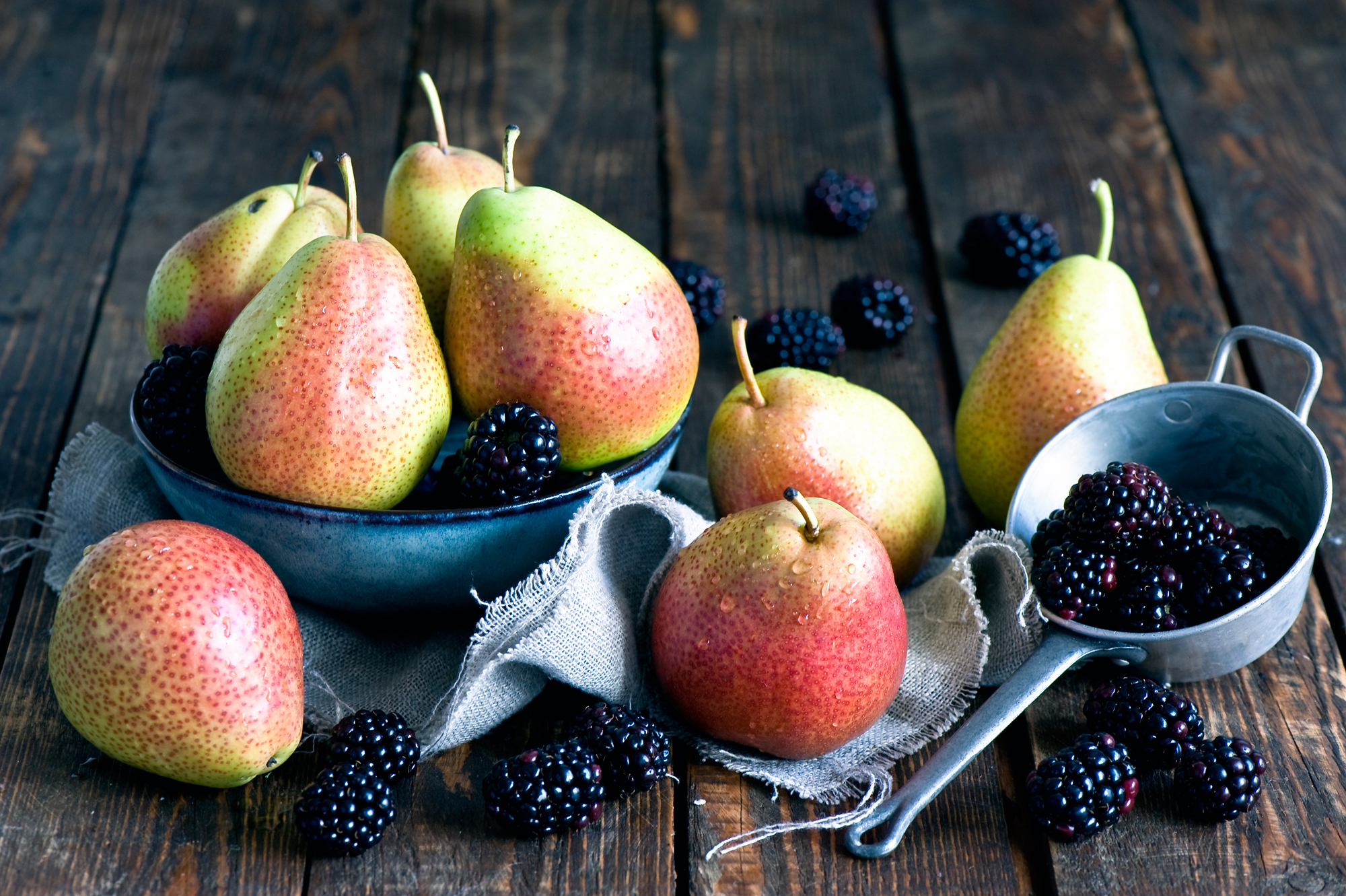Download mobile wallpaper Food, Still Life, Blackberry, Fruit, Pear for free.