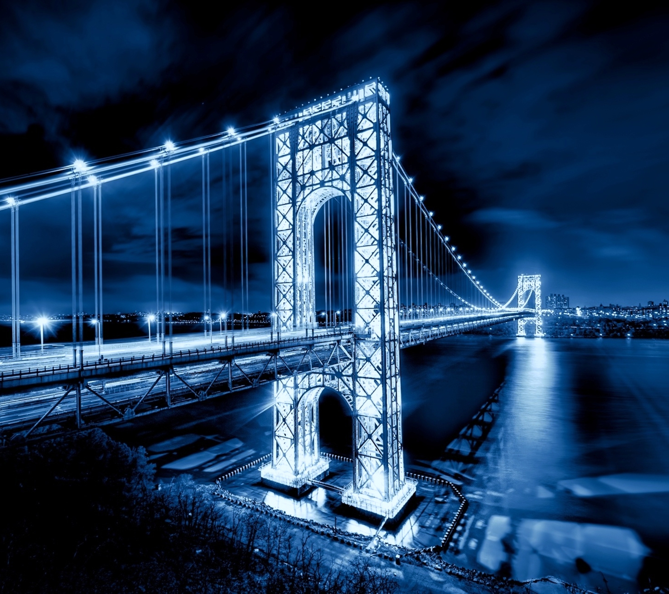 1115509壁紙のダウンロードマンメイド, ジョージ・ワシントン橋, 橋, アメリカ合衆国, 光, 夜, ブリッジ-スクリーンセーバーと写真を無料で