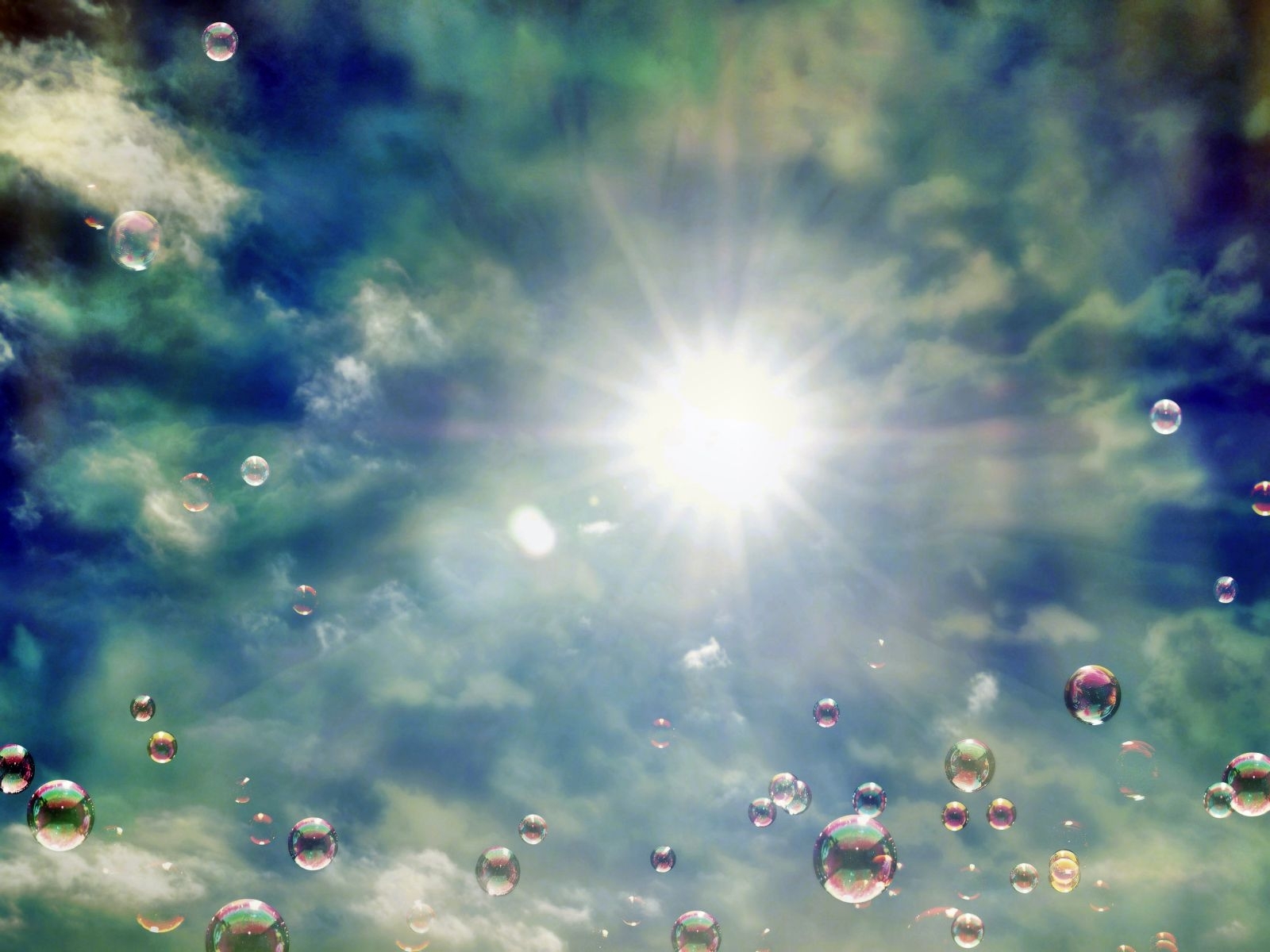Скачать обои бесплатно Солнце, Небо, Абстракция, Пузыри картинка на рабочий стол ПК