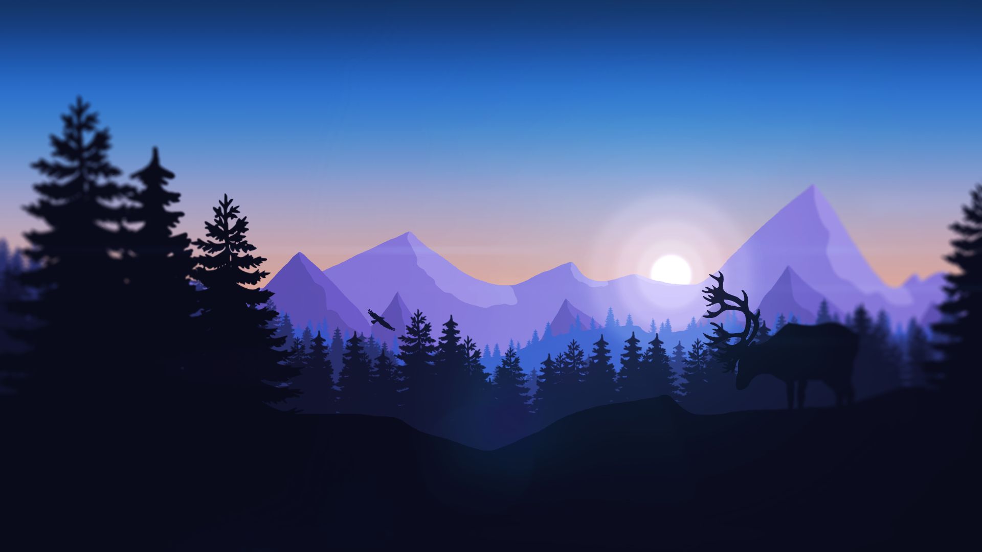 Laden Sie das Berg, Wald, Minimalistisch, Künstlerisch-Bild kostenlos auf Ihren PC-Desktop herunter