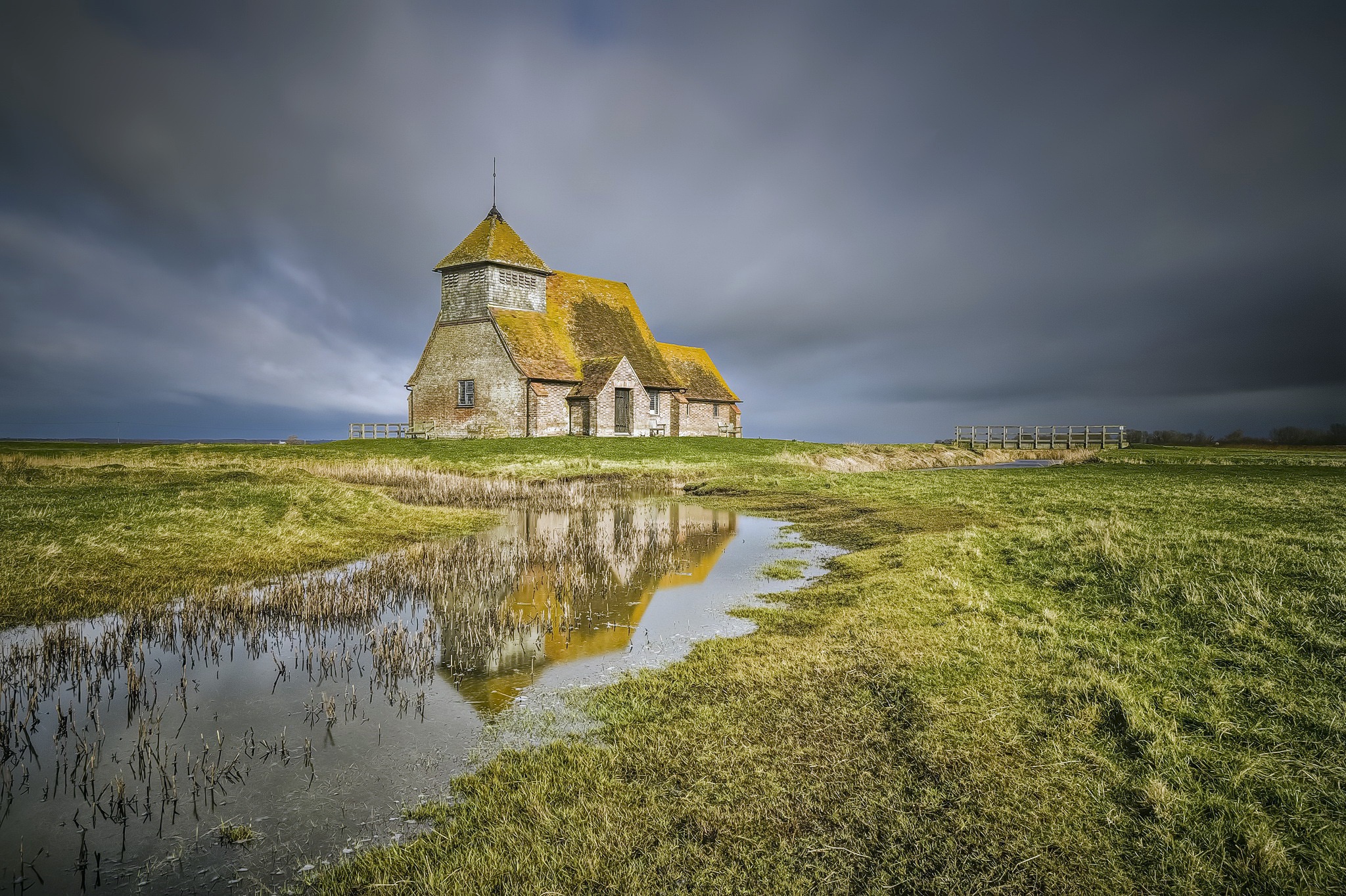 Download mobile wallpaper Building, Reflection, Church, Churches, Religious for free.