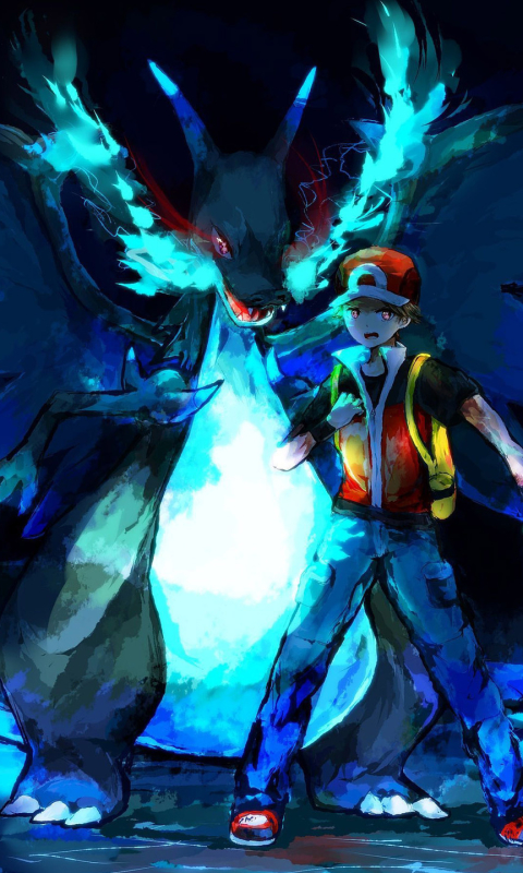 Download mobile wallpaper Anime, Pokémon, Red (Pokémon), Mega Charizard X (Pokémon) for free.