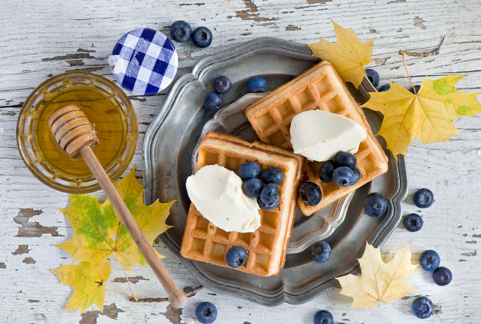 Download mobile wallpaper Food, Blueberry, Ice Cream, Honey, Waffle, Breakfast for free.