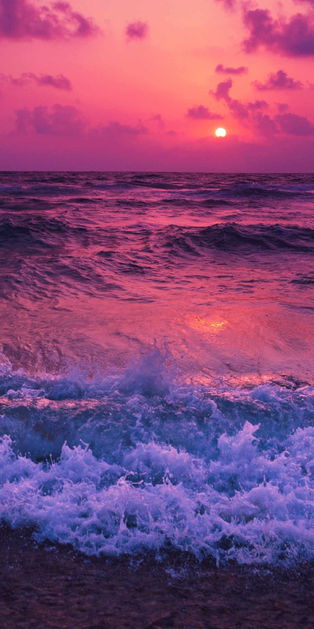 Скачать картинку Океан, Пурпурный, Земля/природа, Закат Солнца, Морской Пейзаж в телефон бесплатно.