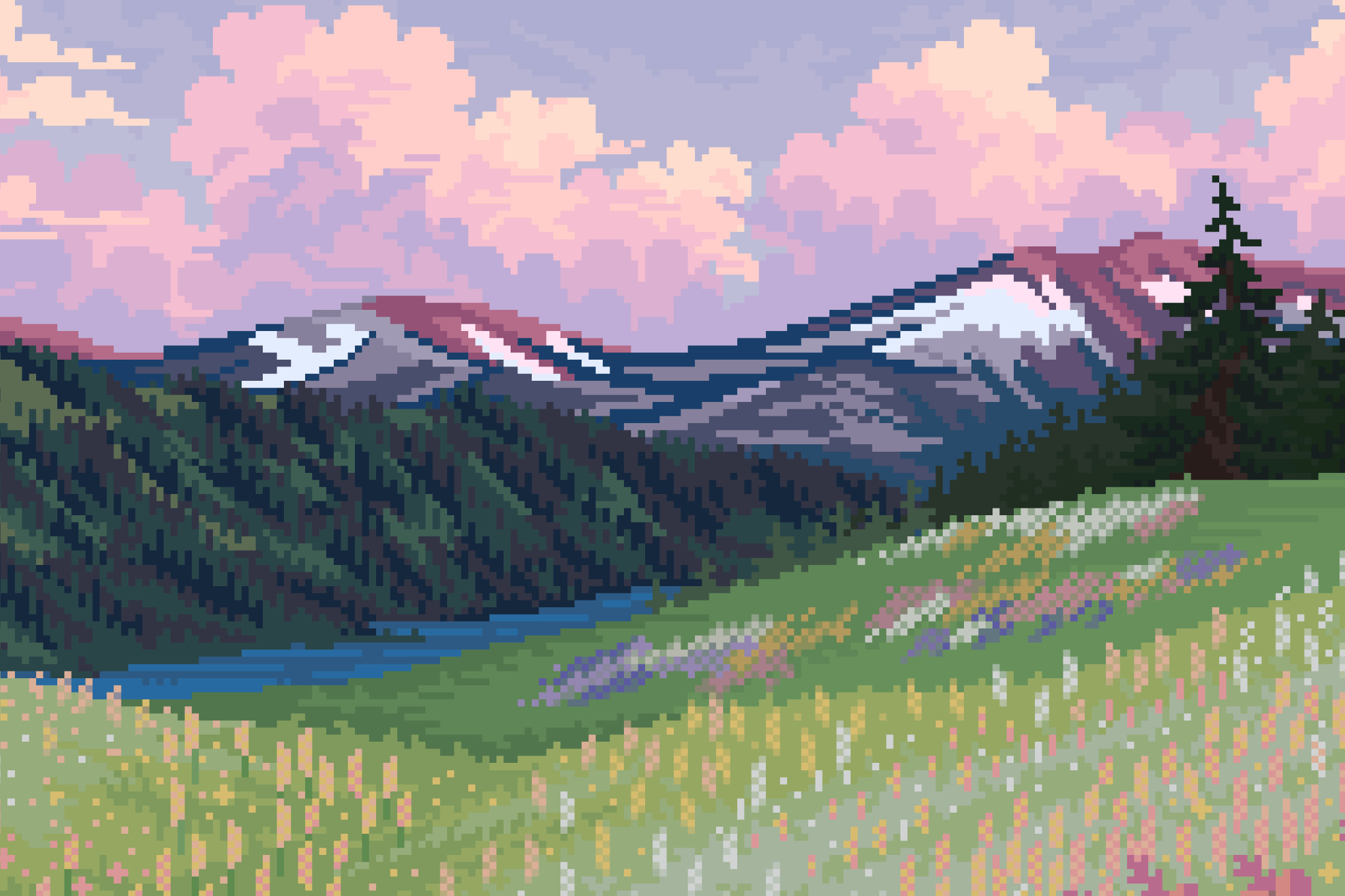 Laden Sie das Landschaft, Natur, Künstlerisch, Pixel Kunst-Bild kostenlos auf Ihren PC-Desktop herunter