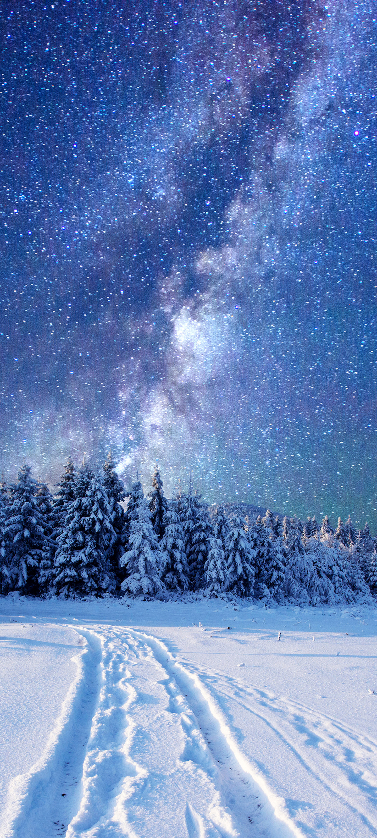 Download mobile wallpaper Winter, Sky, Stars, Night, Snow, Starry Sky, Milky Way, Sci Fi for free.