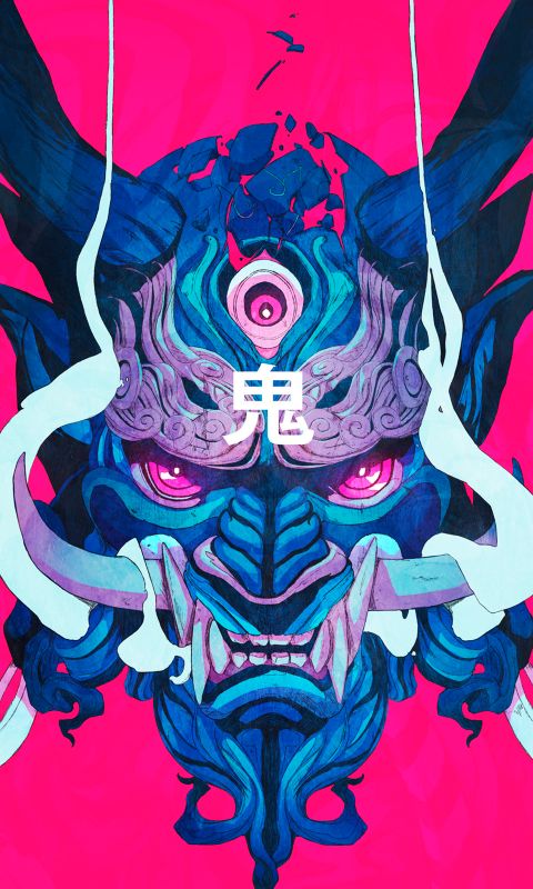 artistic, mask, horns, japanese, oni
