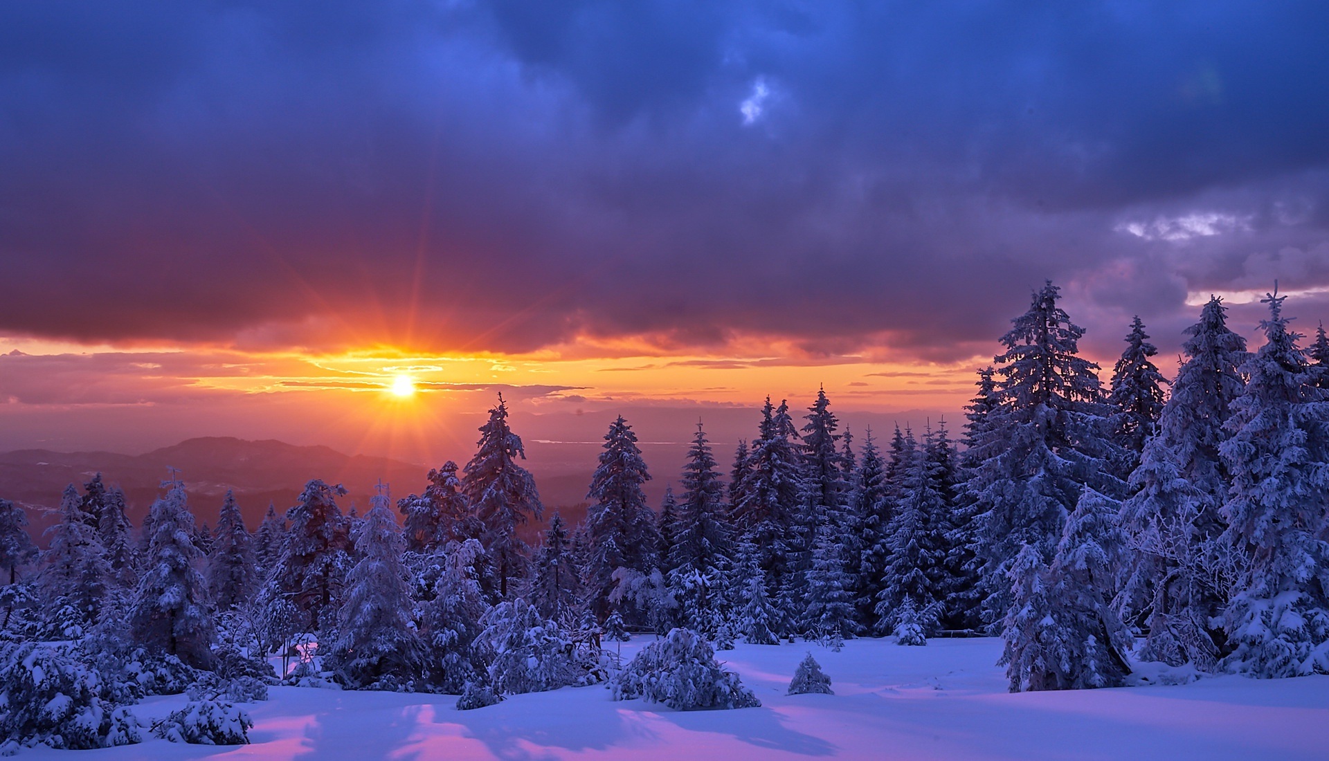 Handy-Wallpaper Winter, Natur, Schnee, Baum, Wolke, Sonnenuntergang, Erde/natur kostenlos herunterladen.