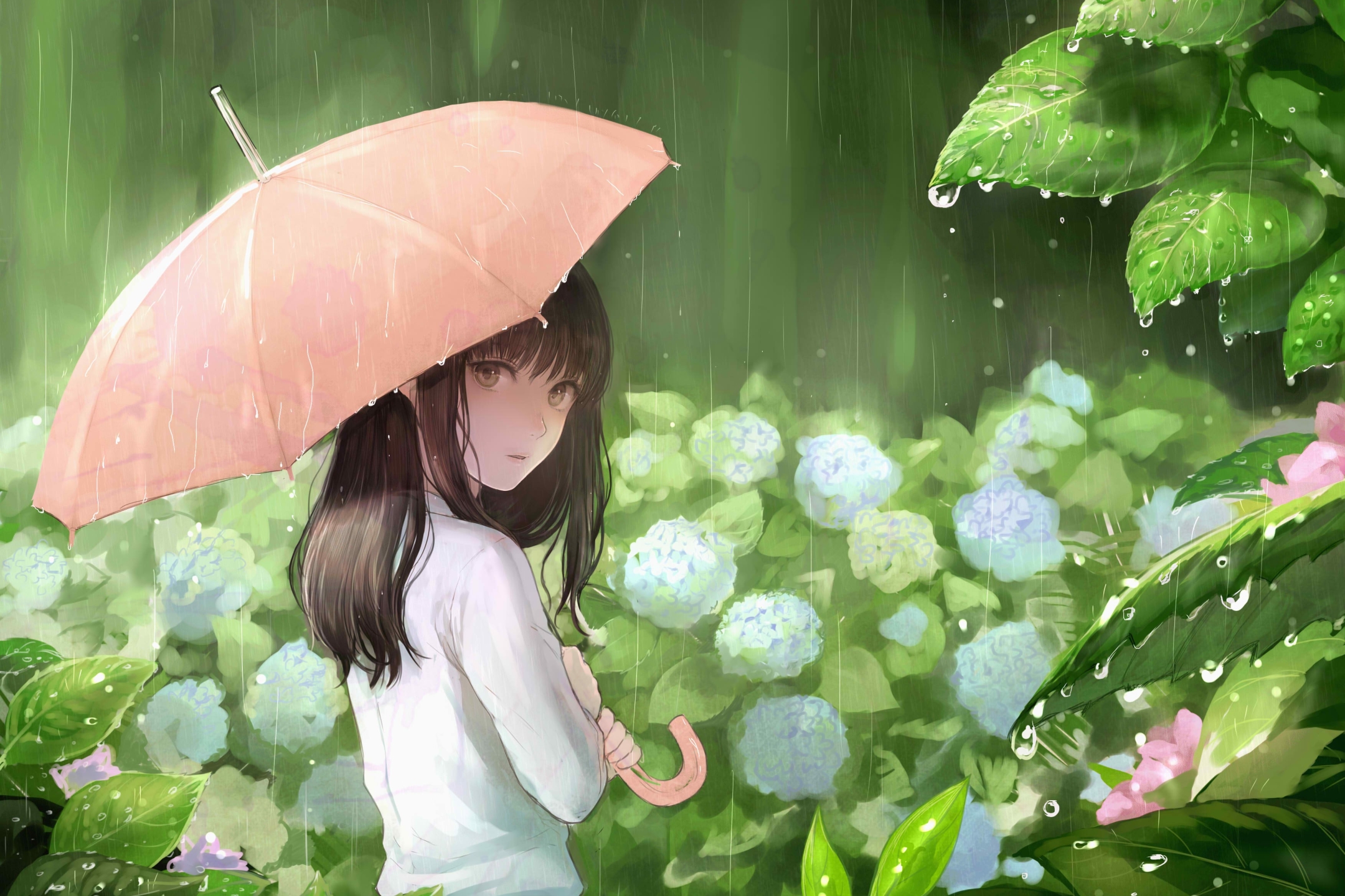 PCデスクトップに女の子, 雨, 傘, アニメ画像を無料でダウンロード