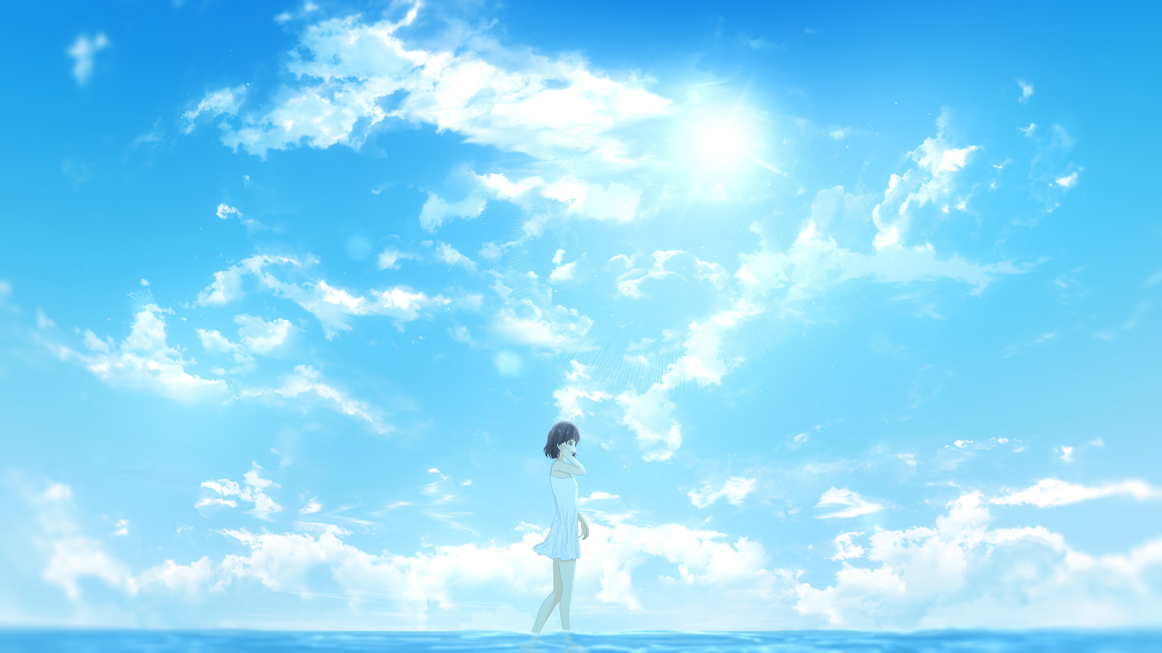 Laden Sie das Sommer, Wolke, Original, Himmel, Animes, Kurzes Haar-Bild kostenlos auf Ihren PC-Desktop herunter