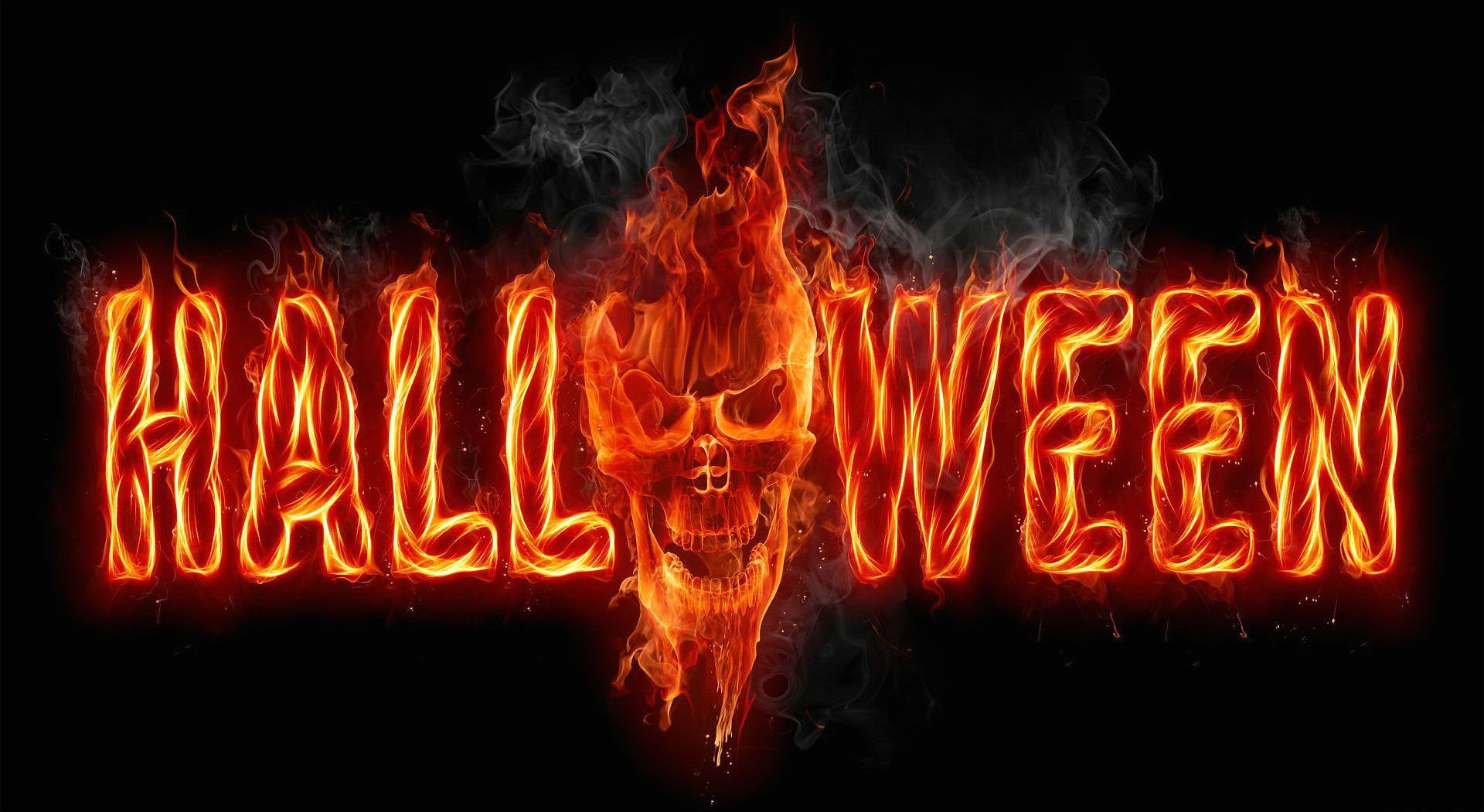 Free download wallpaper Halloween, Fire, Holiday, Word, Skull on your PC desktop