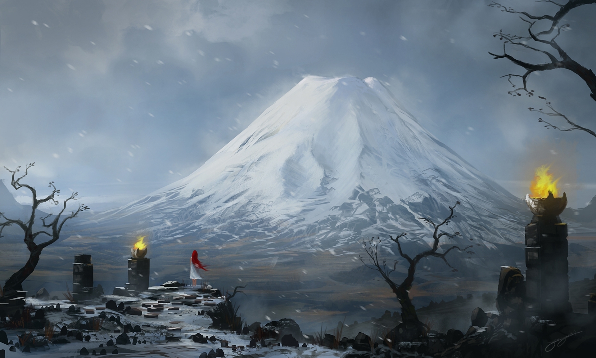 Download mobile wallpaper Snow, Fantasy, Winter, Mountain, Landscape for free.
