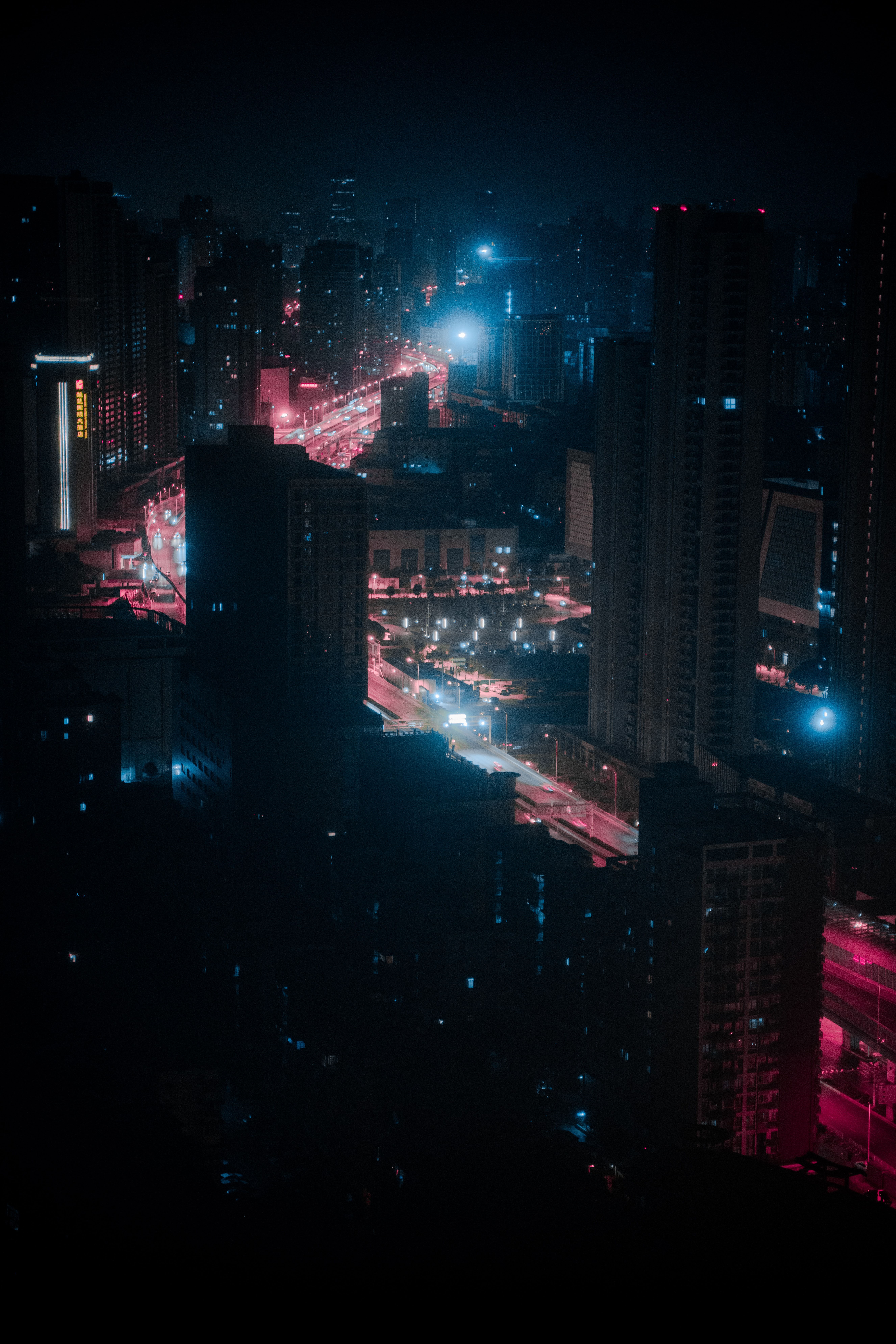 Download mobile wallpaper City, Lights, View From Above, Building, Night, Dark for free.