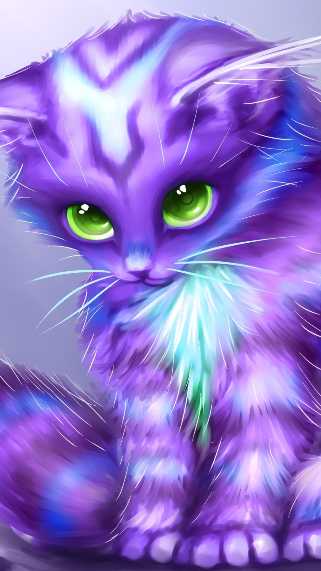 無料モバイル壁紙ファンタジー, ネコ, 紫の, 緑の目, ファンタジー動物をダウンロードします。