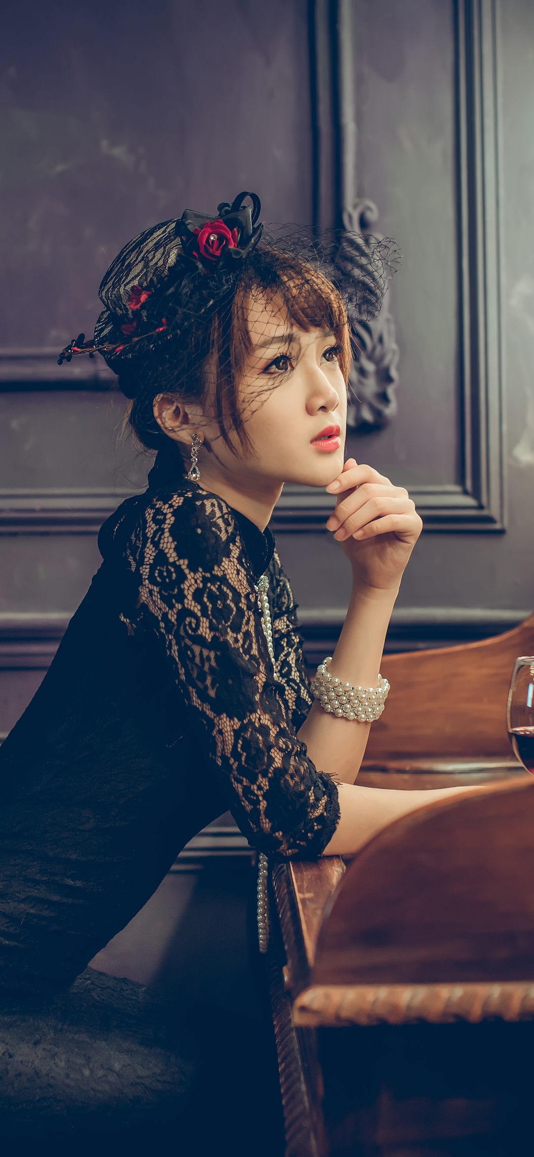 Download mobile wallpaper Mood, Hat, Dress, Brunette, Model, Women, Asian for free.