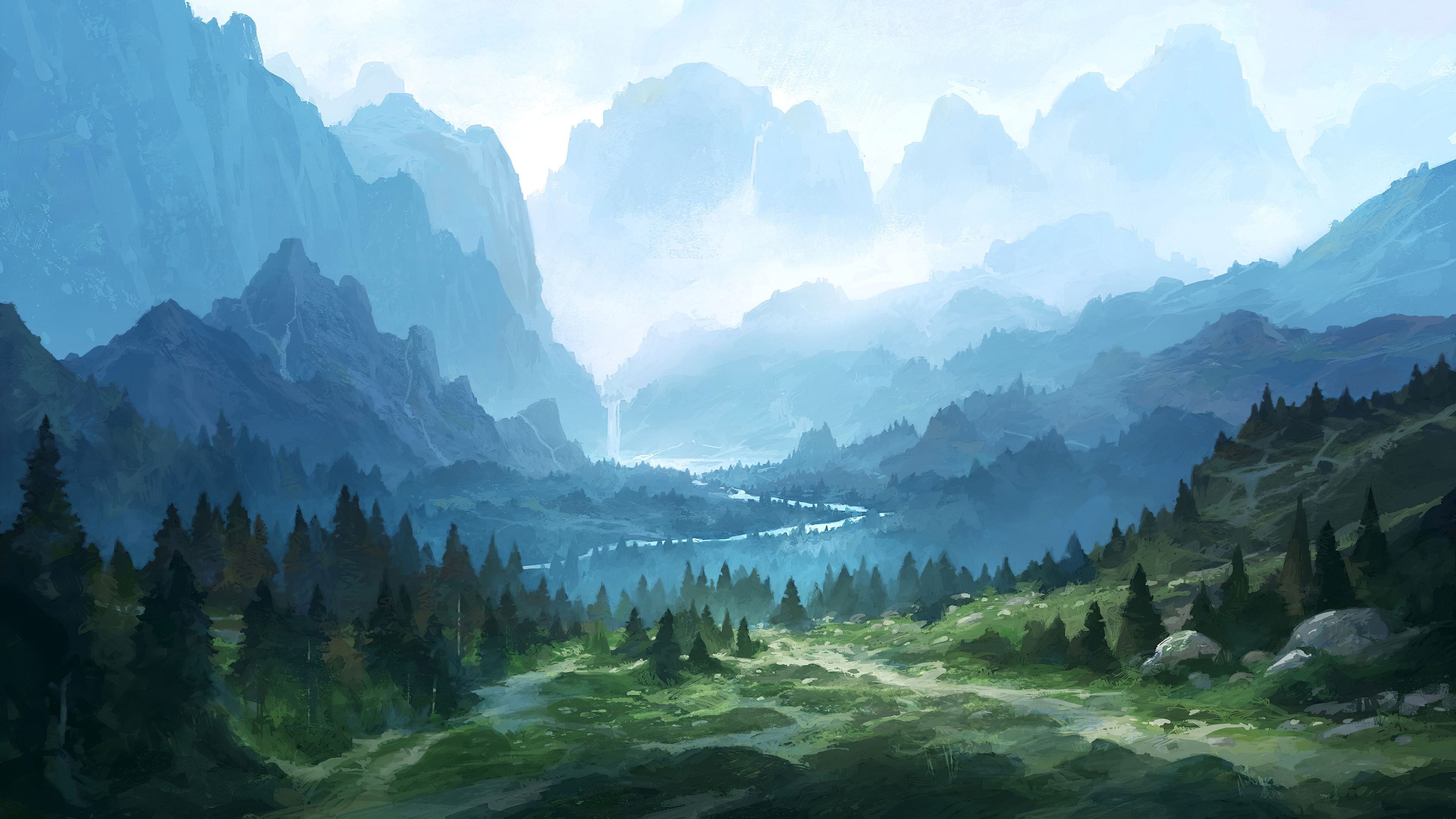 Laden Sie das Landschaft, Wald, Nebel, Gebirge, Künstlerisch-Bild kostenlos auf Ihren PC-Desktop herunter