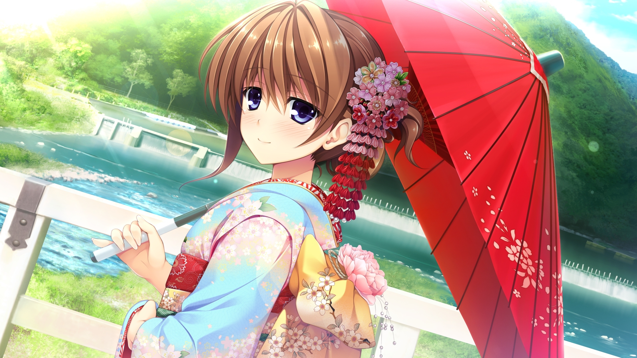 60186 скачать картинку девушка, кимоно, аниме, япония, зонт - обои и заставки бесплатно