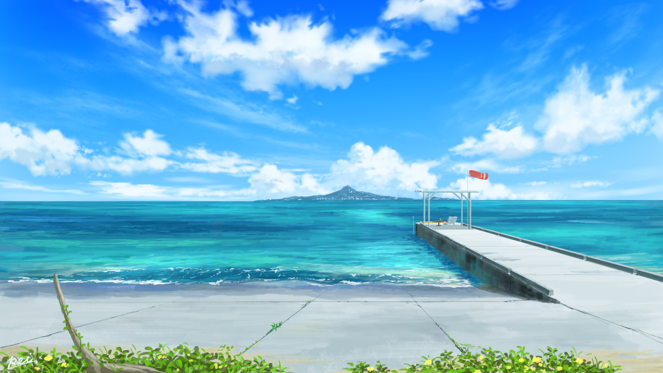 Download mobile wallpaper Anime, Sky, Ocean, Original for free.