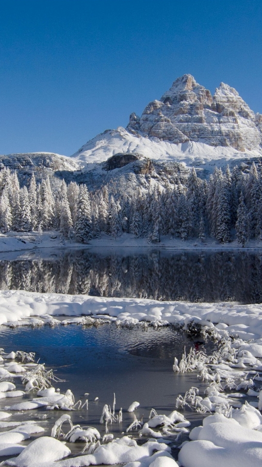 Descarga gratuita de fondo de pantalla para móvil de Invierno, Nieve, Montaña, Lago, Bosque, Árbol, Tierra/naturaleza.