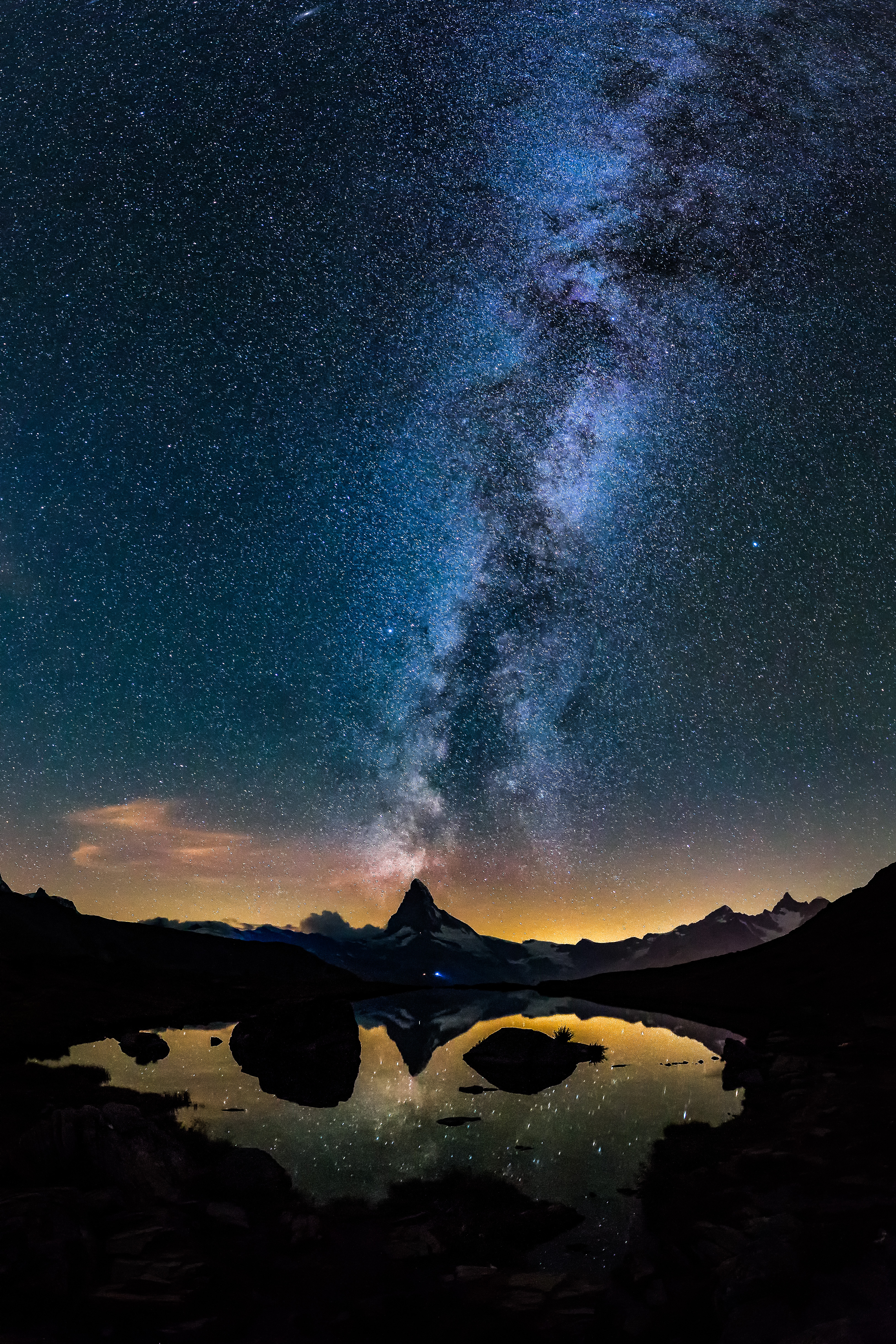 universe, nature, mountains, lake, starry sky Full HD