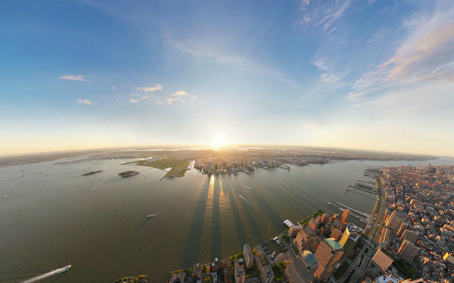 new york, view from above, cities, shine, light, morning HD wallpaper