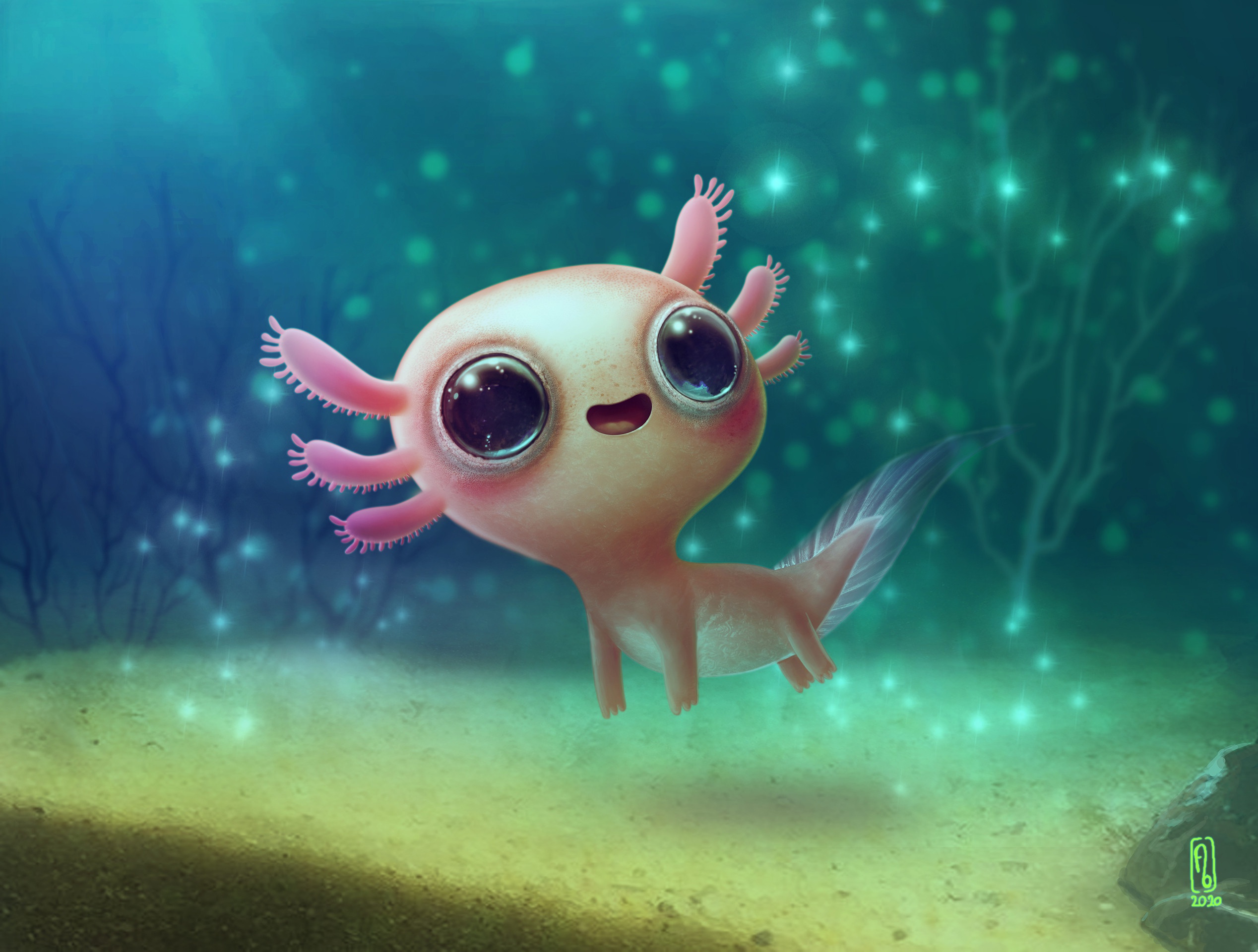 Laden Sie das Tiere, Fantasie, Axolotl, Fantasietiere-Bild kostenlos auf Ihren PC-Desktop herunter