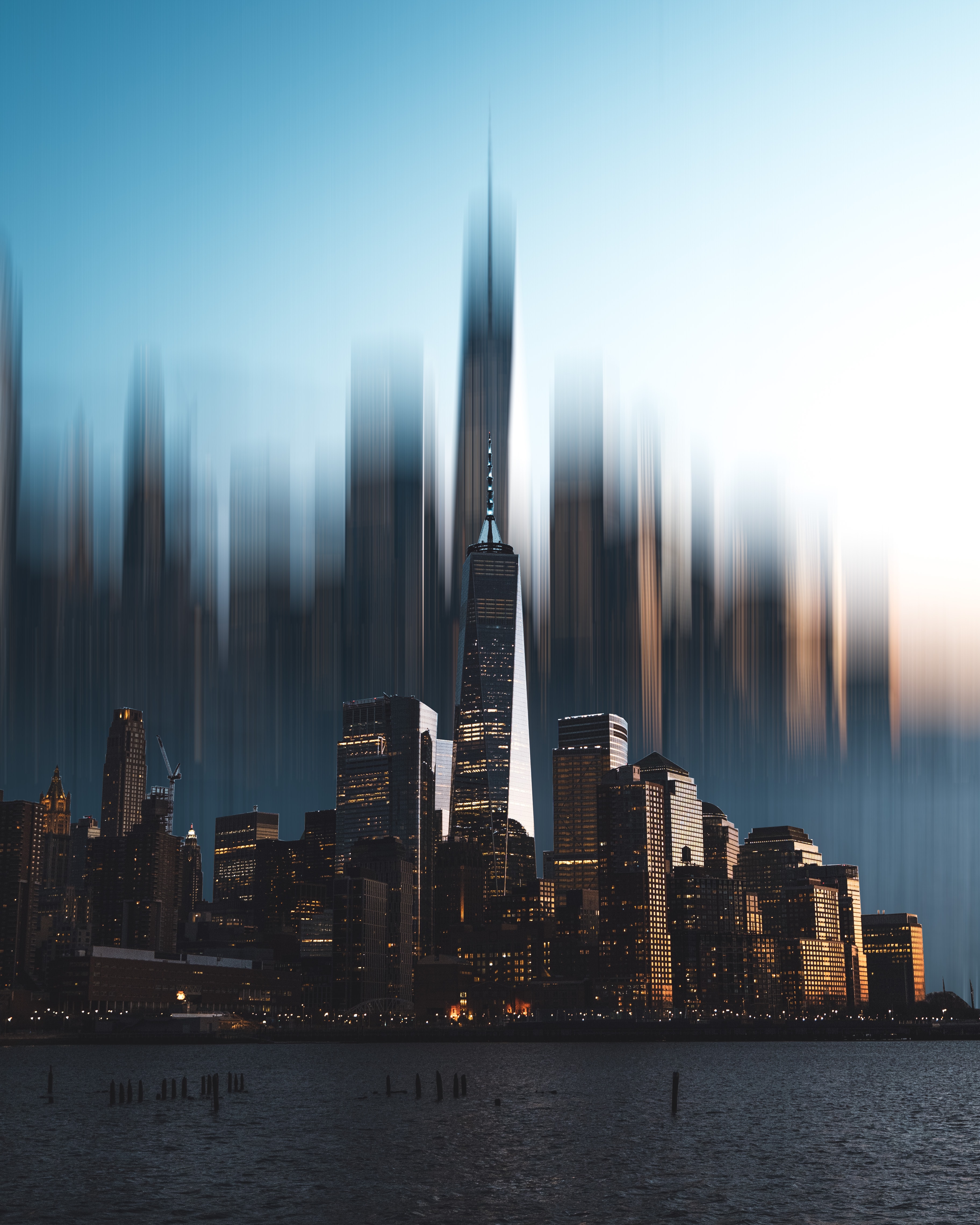 Download mobile wallpaper Cities, City, Building, Skyscrapers, Smooth, Blur, Illusion for free.