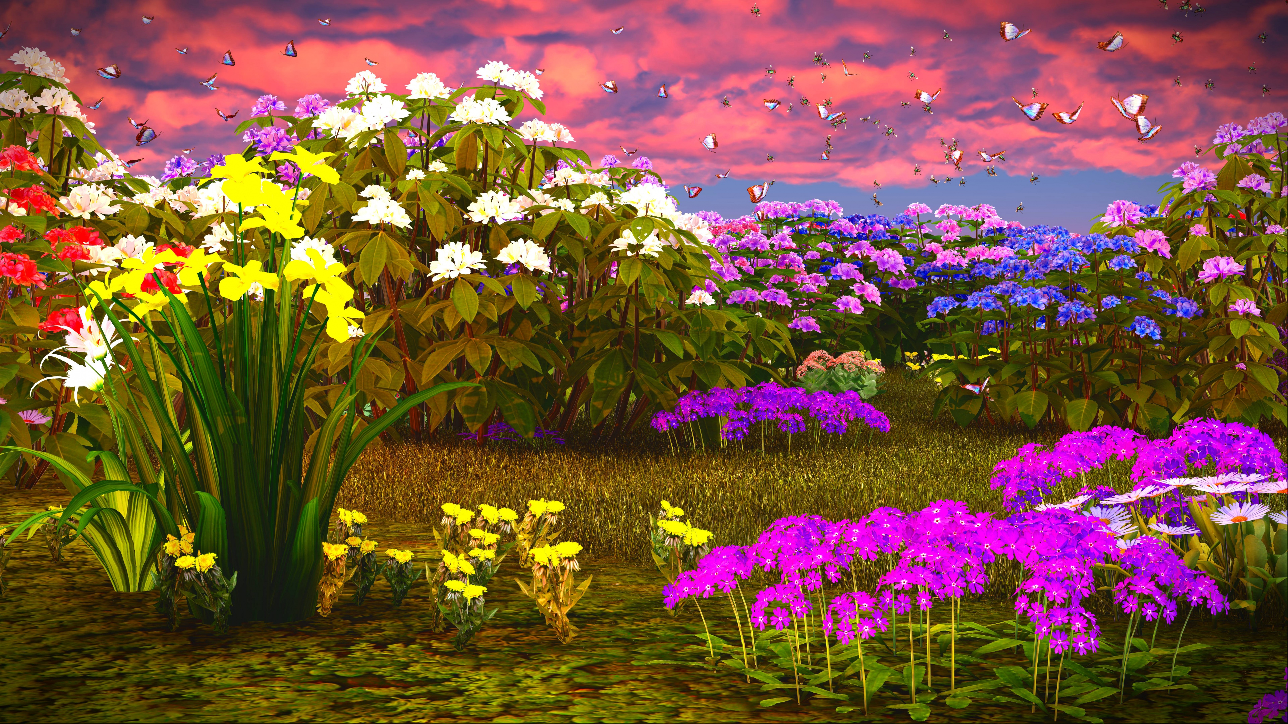 Free download wallpaper Flowers, Sky, Flower, Field, Colors, Artistic, Meadow on your PC desktop