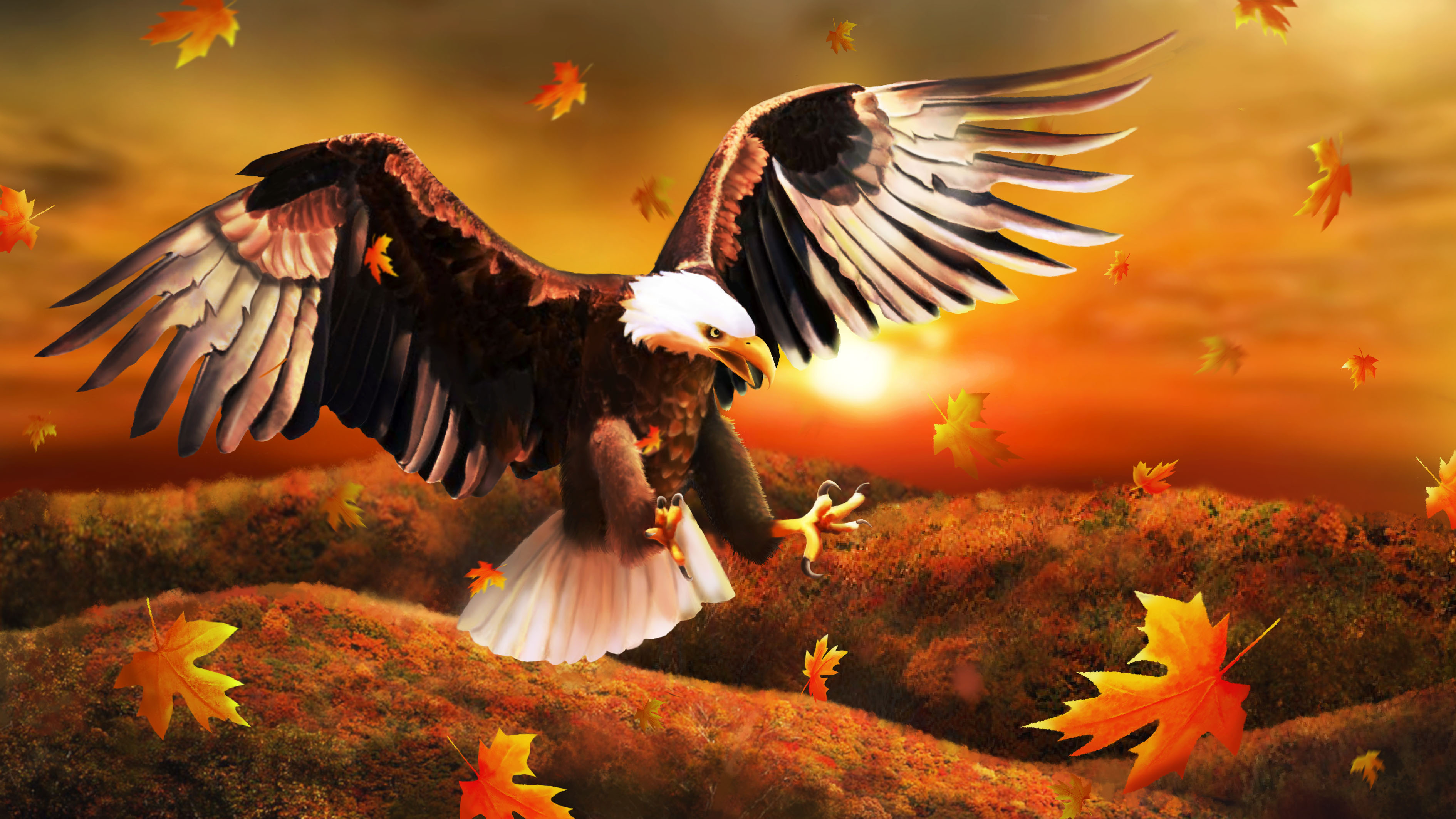Free download wallpaper Art, Leaves, Bird, Eagle on your PC desktop