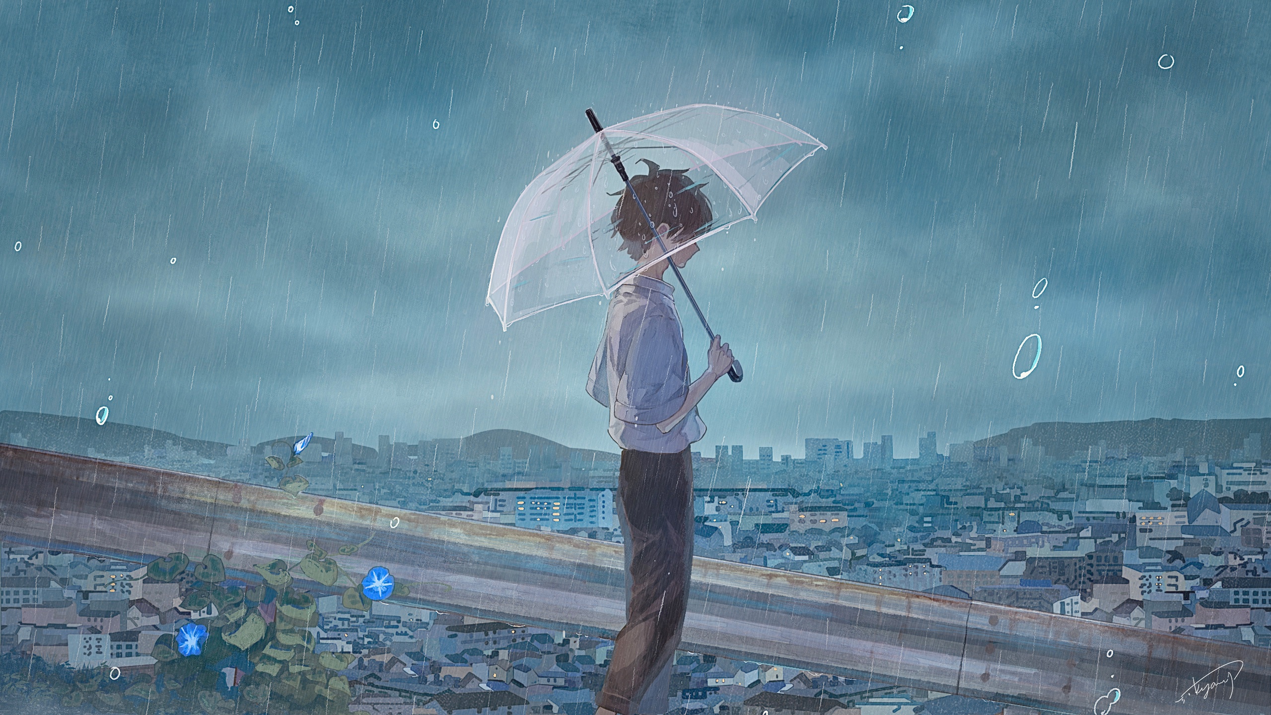 無料モバイル壁紙雨, 傘, 男の子, アニメをダウンロードします。