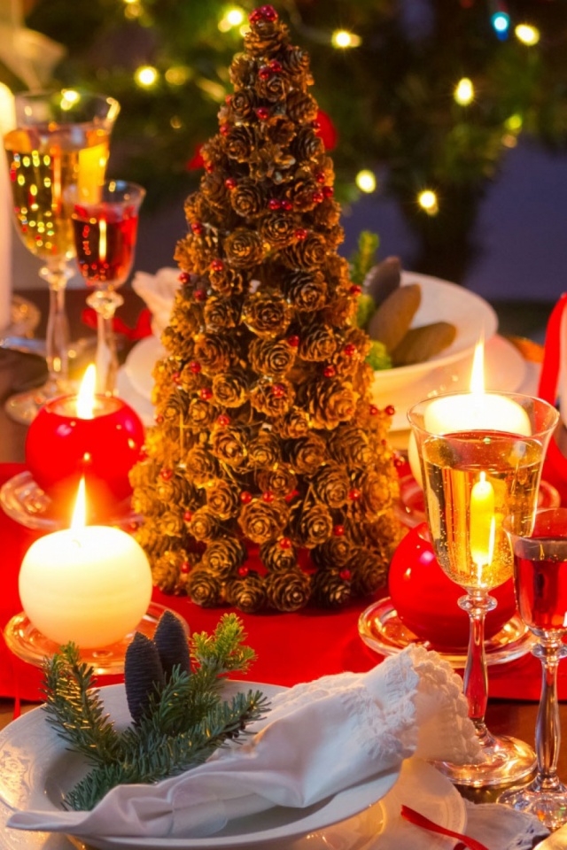 Handy-Wallpaper Feiertage, Dekoration, Weihnachten, Lichter, Glas, Weihnachtsbaum, Kerze kostenlos herunterladen.