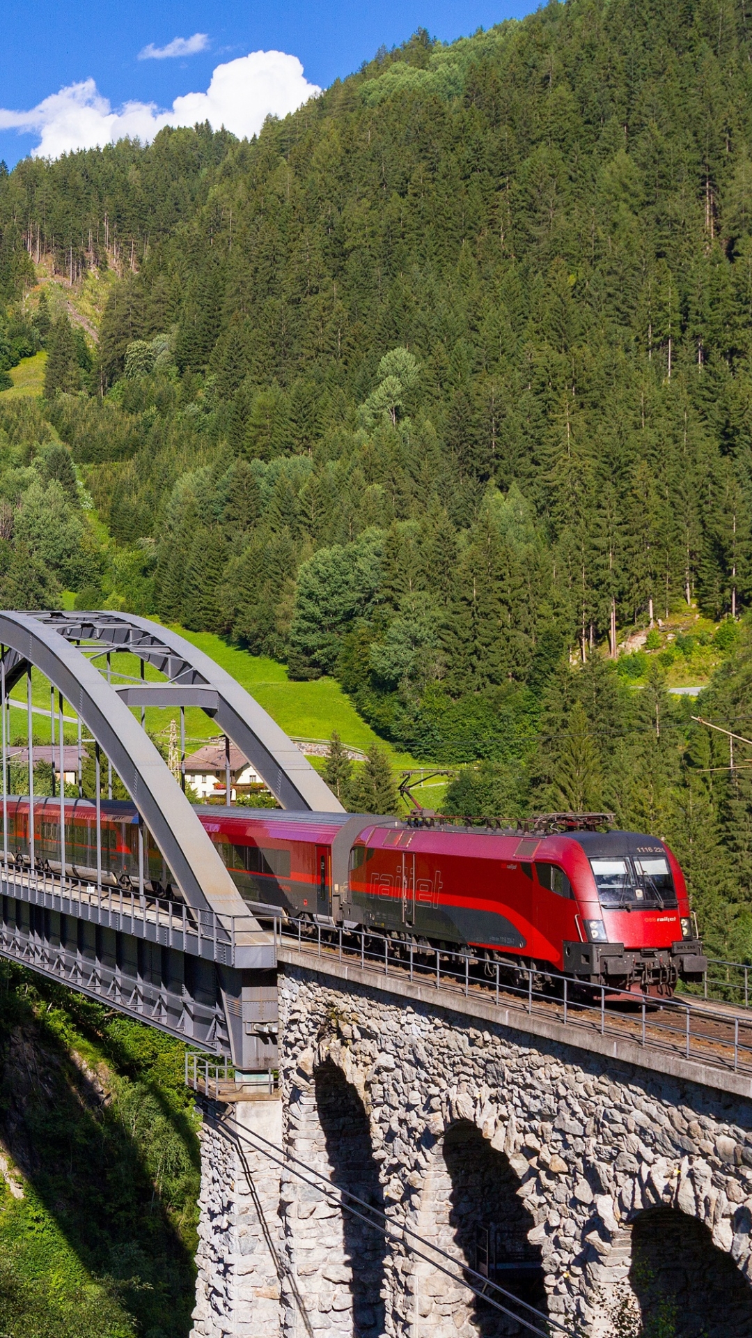 Handy-Wallpaper Brücke, Zug, Fahrzeuge kostenlos herunterladen.