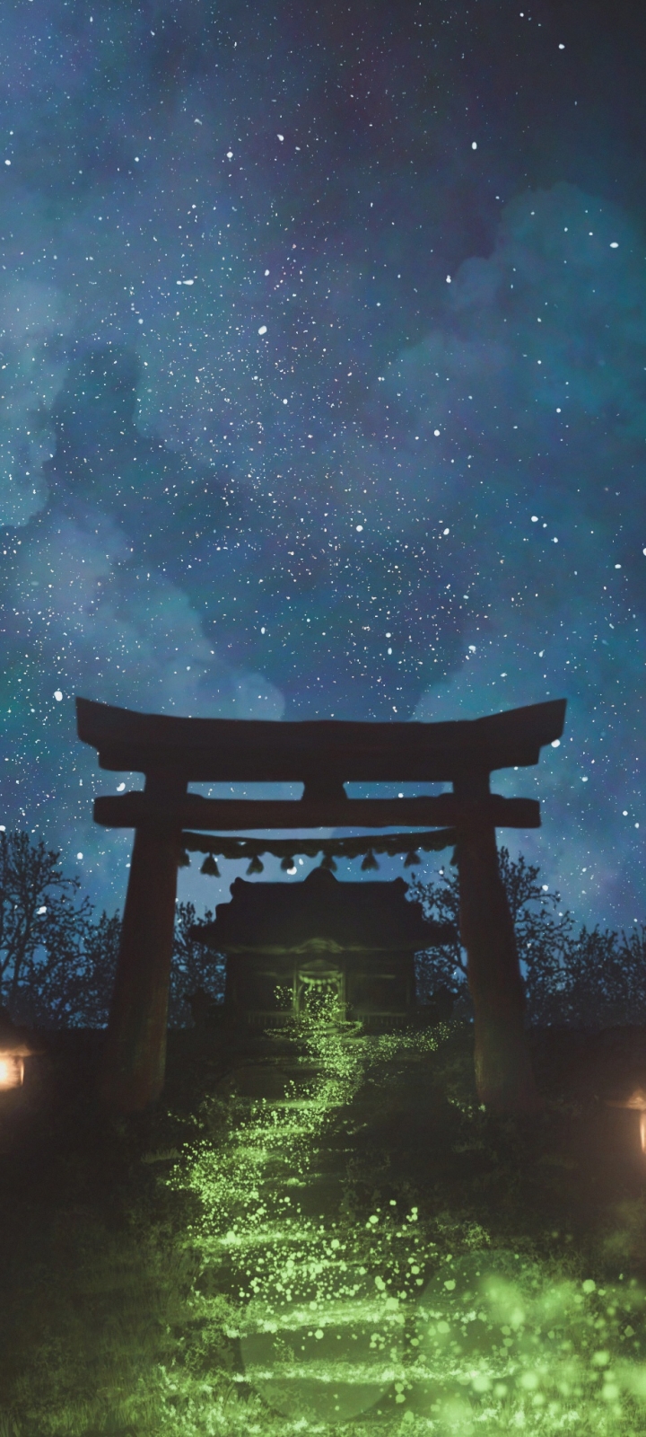 Download mobile wallpaper Anime, Sky, Night, Temple, Torii for free.