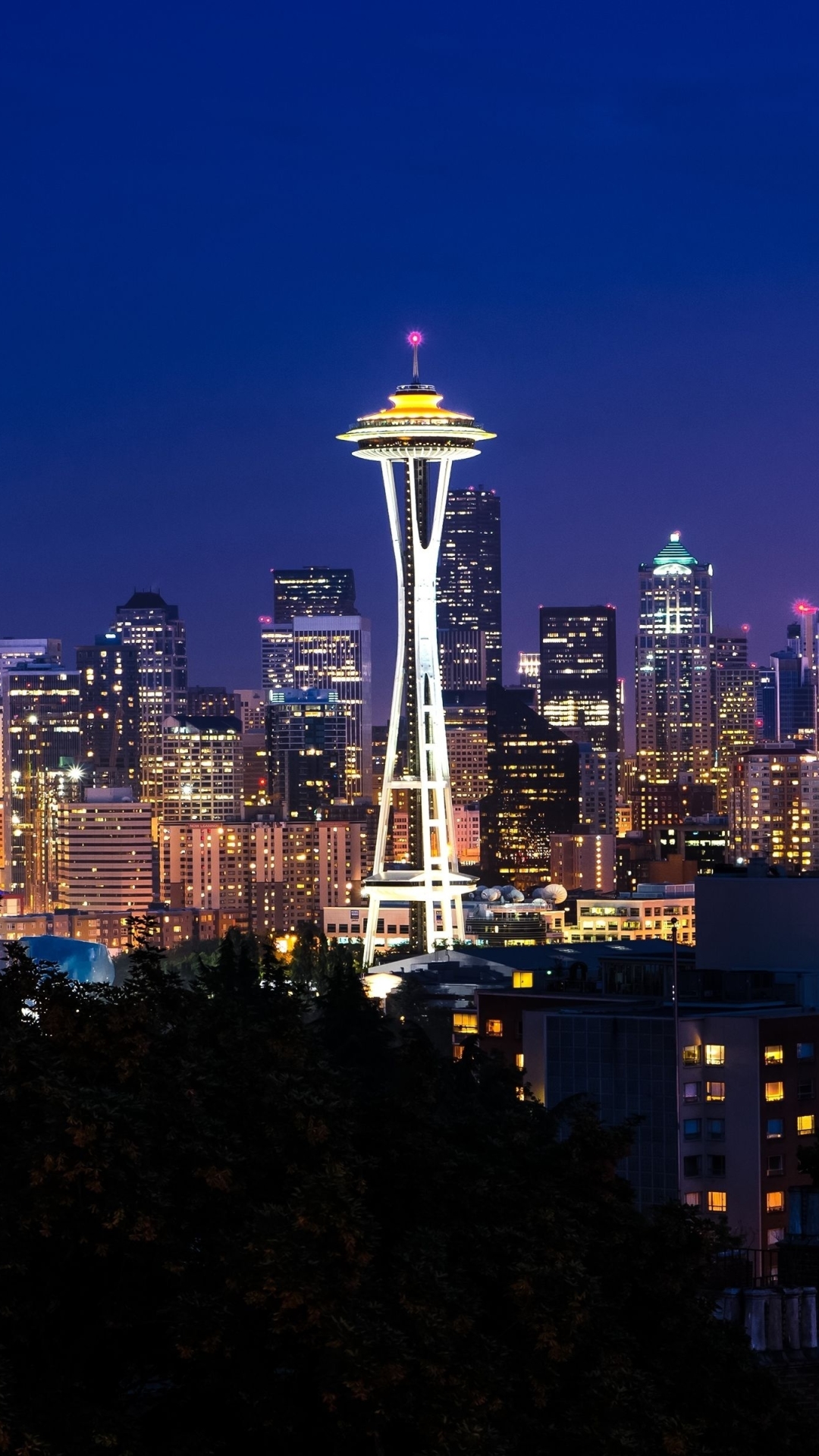 Download mobile wallpaper Cities, Night, City, Light, Seattle, Man Made, Space Needle for free.