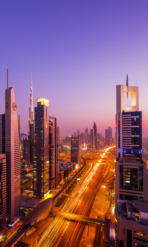 man made, dubai, twilight, united arab emirates, cityscape, monorail, sheikh zayed avenue, skyscraper, rose tower, tower, cities