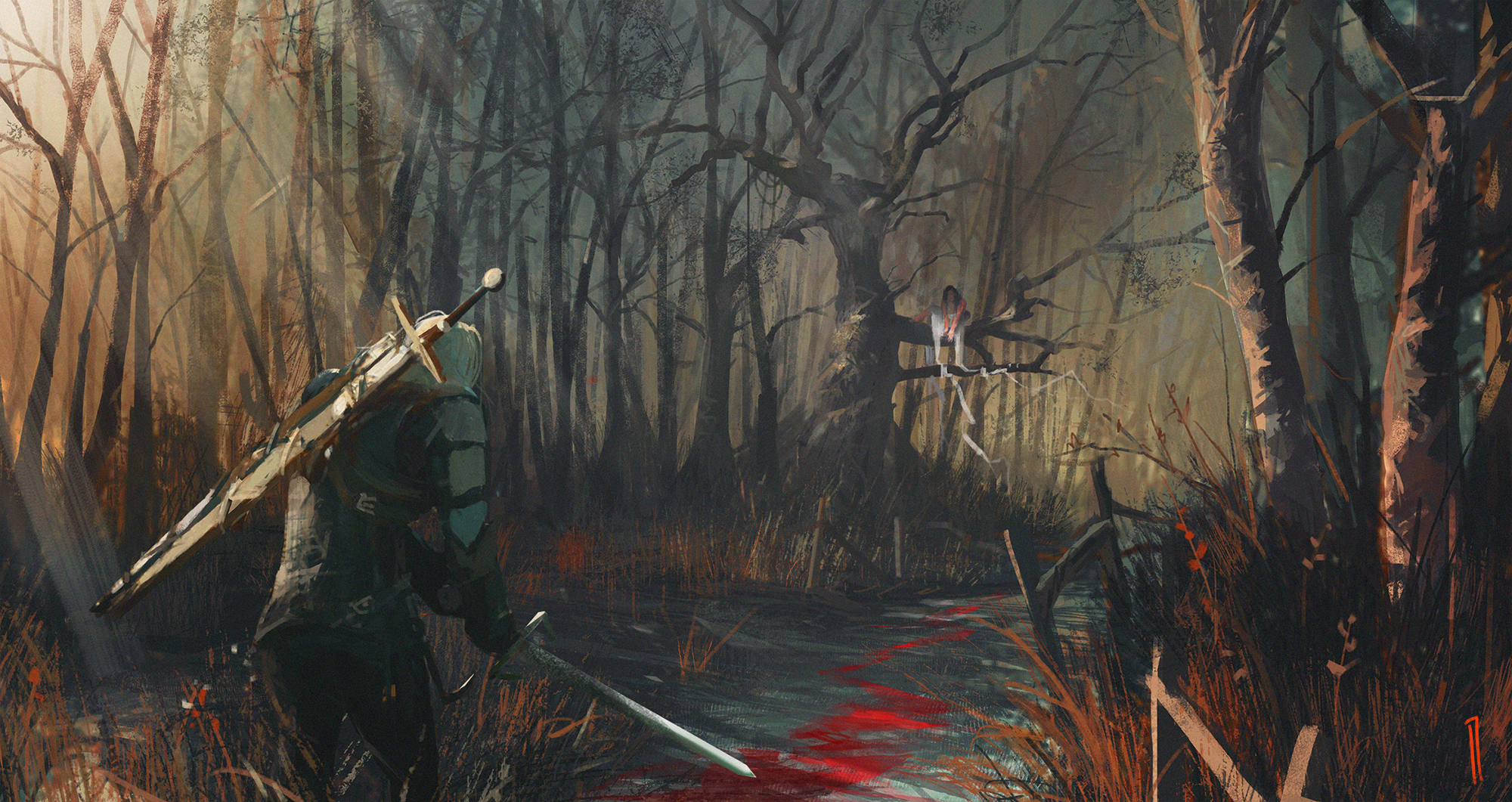 Téléchargez des papiers peints mobile Sang, Forêt, Arbre, Guerrier, Créature, Jeux Vidéo, Epée, Le Sorceleur, Geralt De Riv, The Witcher 3: Wild Hunt gratuitement.