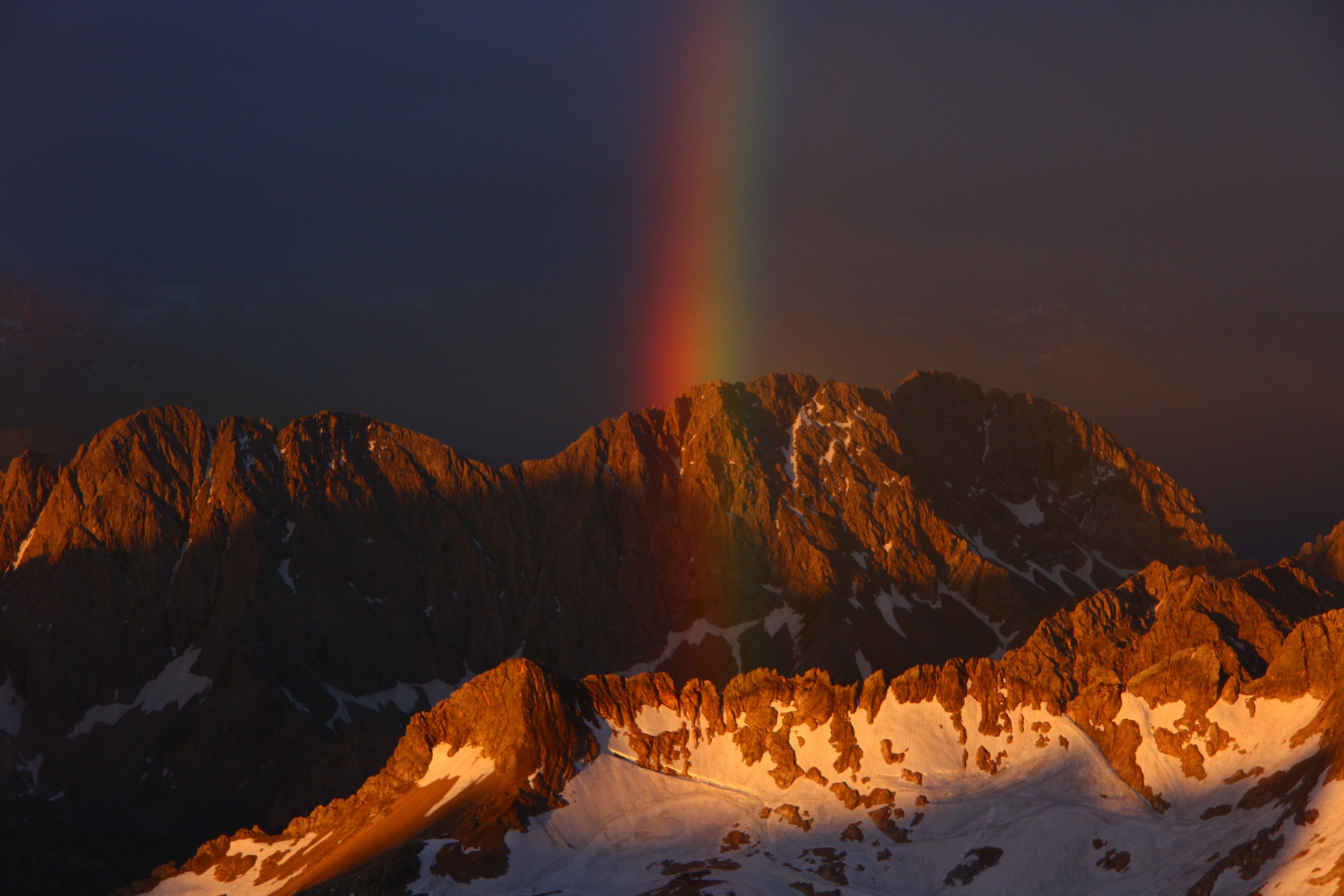 Free download wallpaper Sky, Nature, Mountains, Snow, Rainbow on your PC desktop