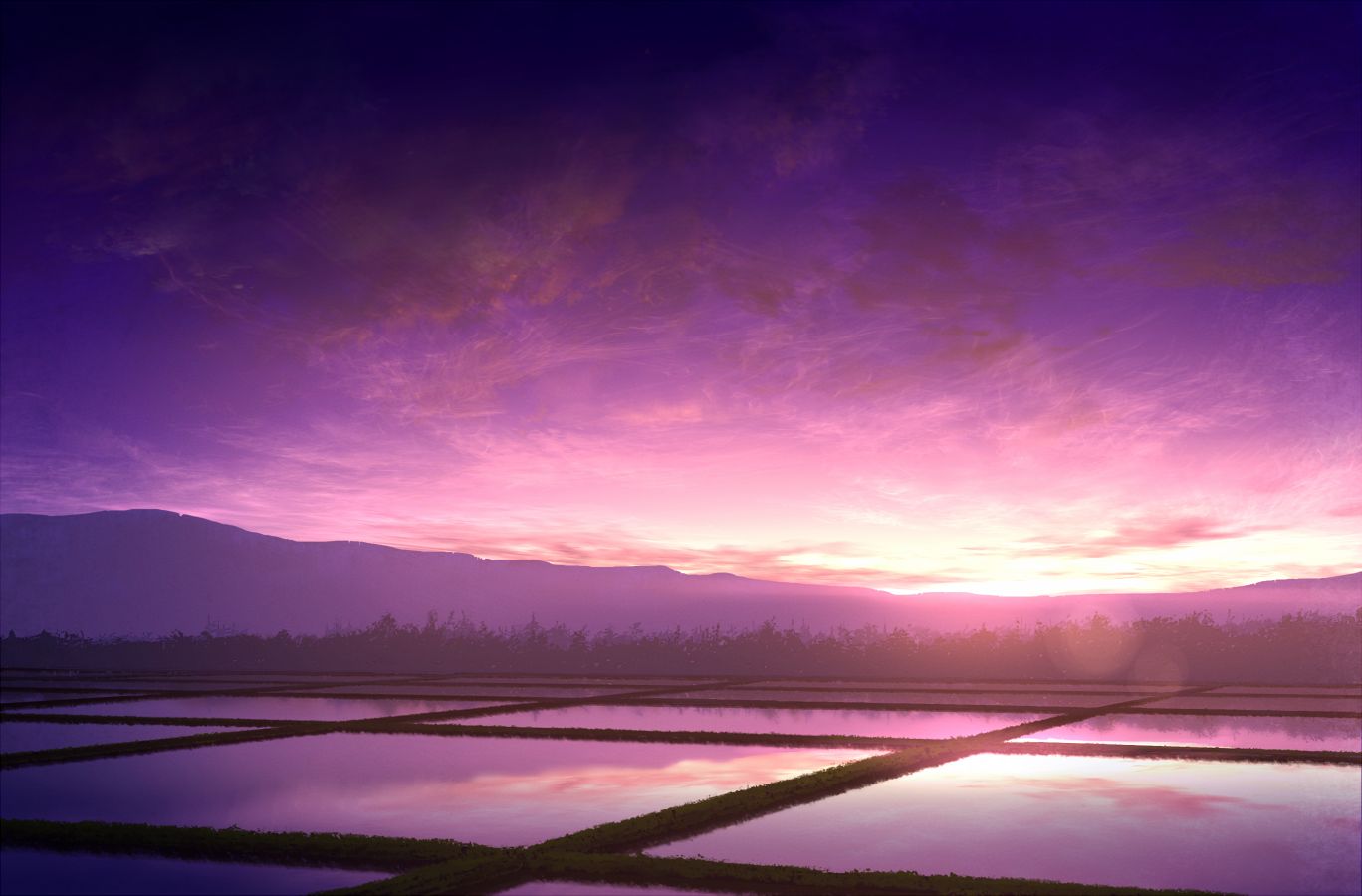 Free download wallpaper Anime, Water, Sunset, Sky, Mountain, Cloud on your PC desktop