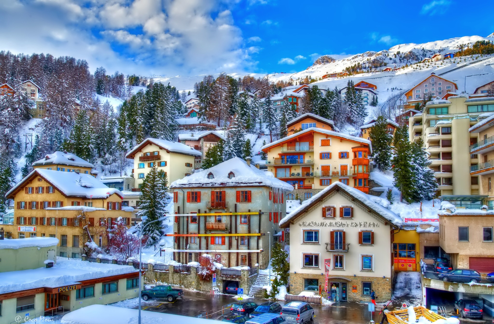 Téléchargez des papiers peints mobile Saint Moritz, Suisse, Les Villes, Neiger, Construction Humaine, Hiver gratuitement.